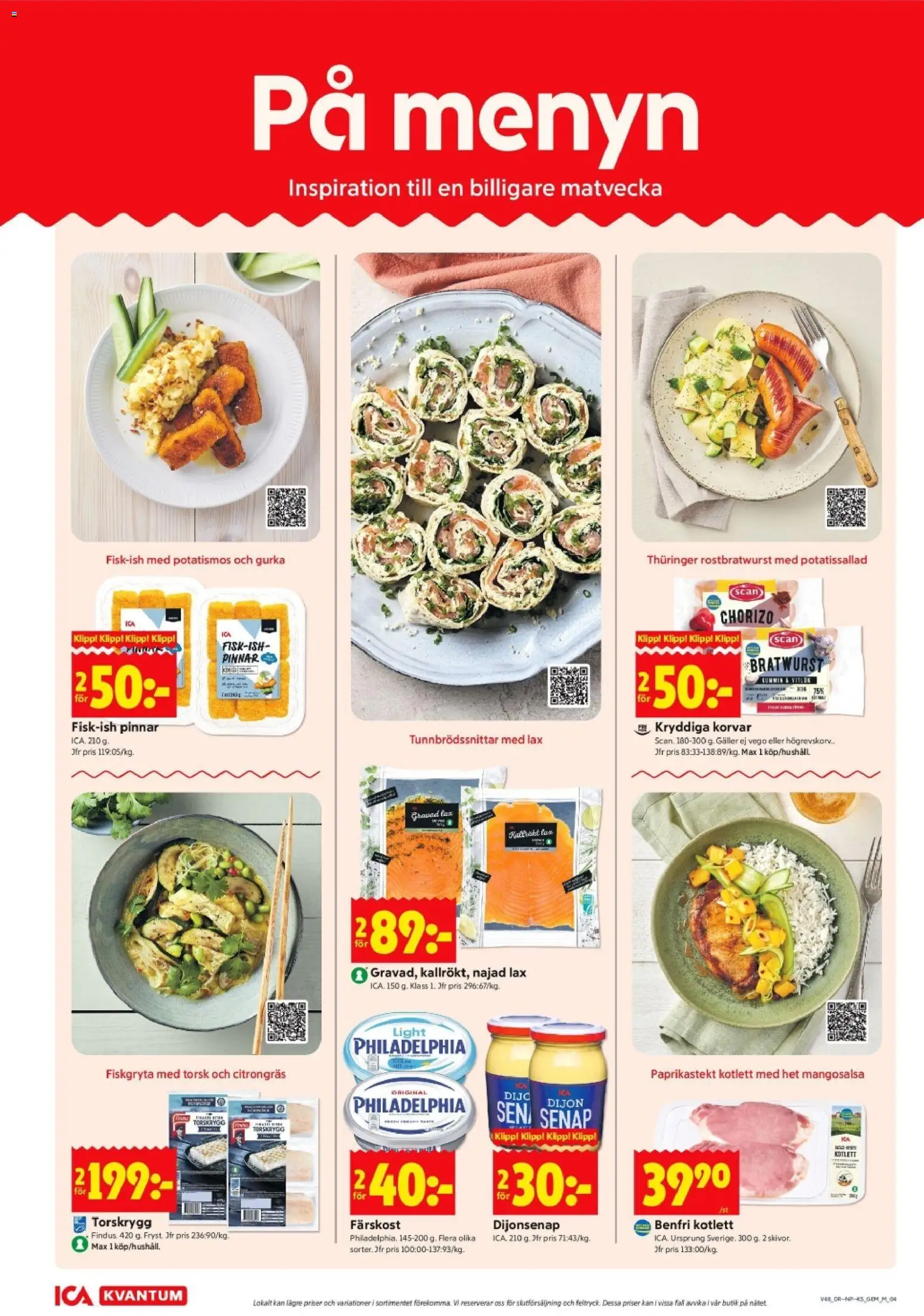 ICA Kvantum reklamblad aktuell från 24.11.2025 | Sida: 4 | Produkter: Potatissallad, Senap, Chorizo, Gurka