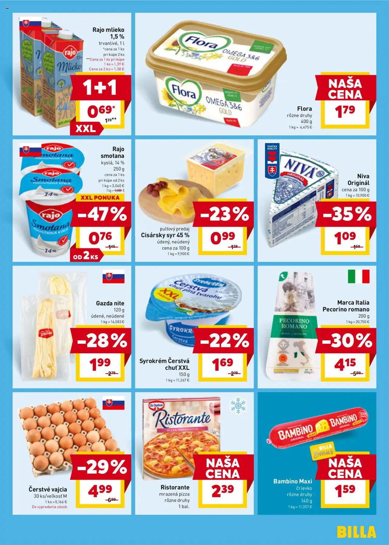 Billa leták │ platný od 06.08.2025 | Strana: 9 | Produkty: Vajcia, Pizza, Smotana, Flora