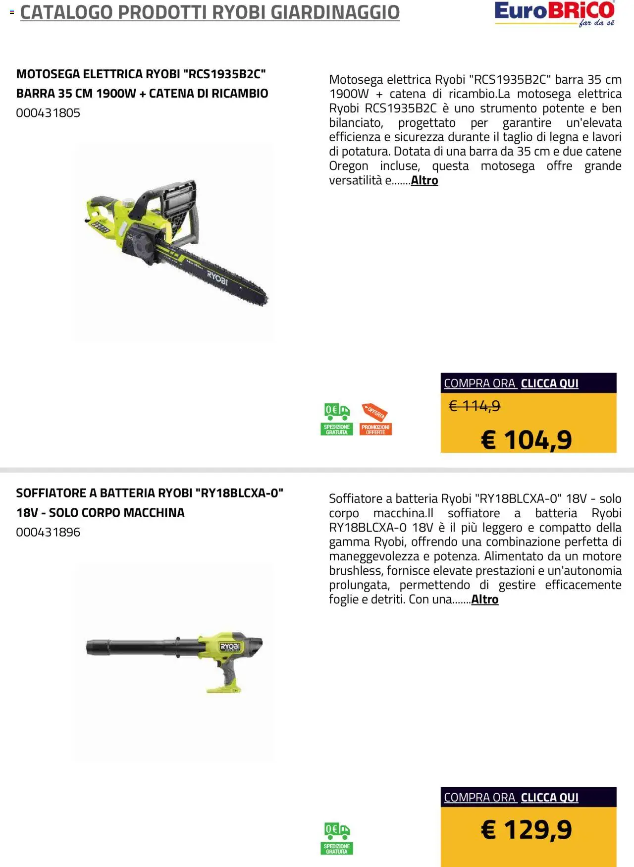Volantino Eurobrico del 23.07.2025 | Pagina: 58 | Prodotti: Motosega, Batteria