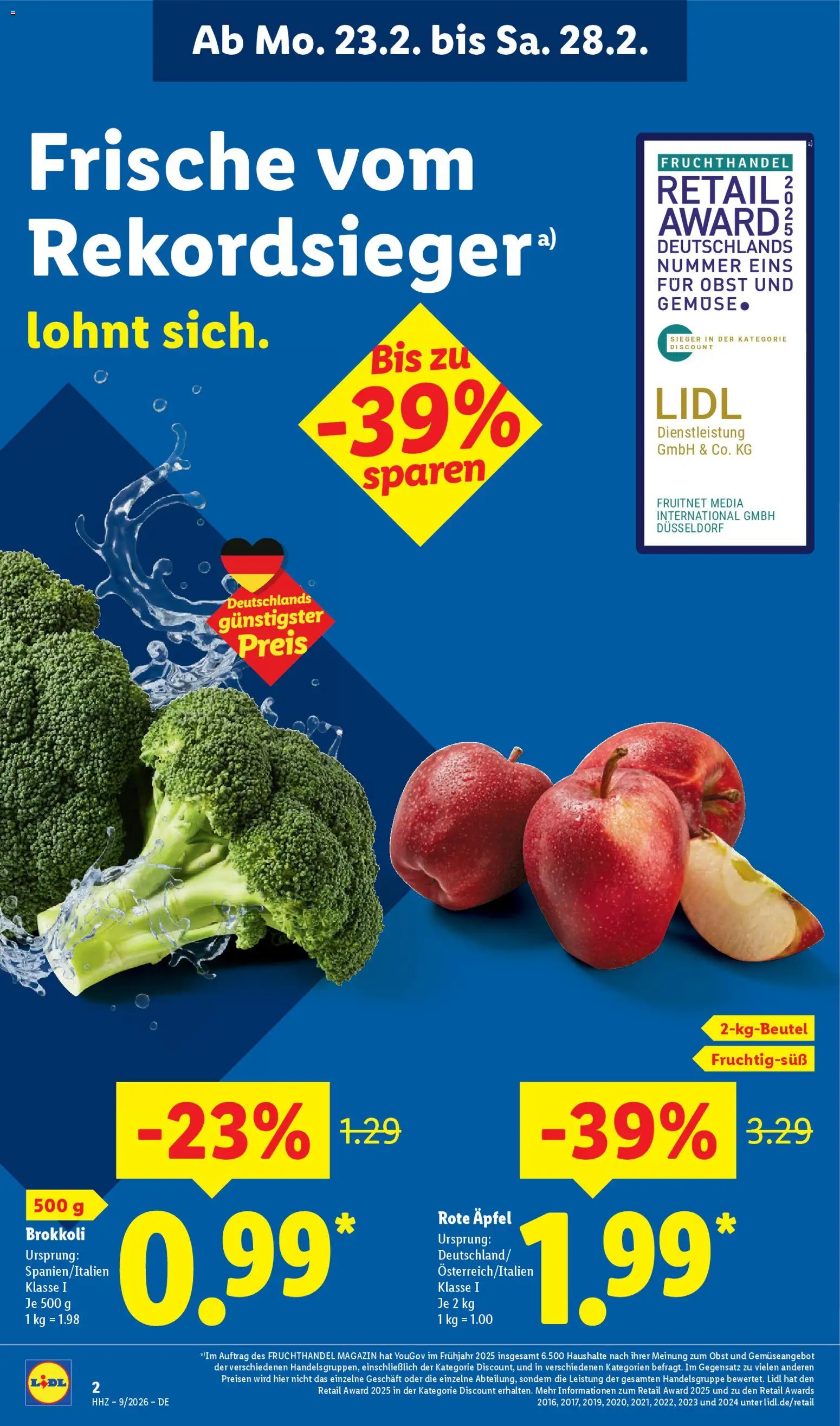 Lidl Prospekt Kornwestheim – gültig ab 23.02.2026 | Seite: 4 | Produkte: Äpfel, Gemüse, Obst, Brokkoli