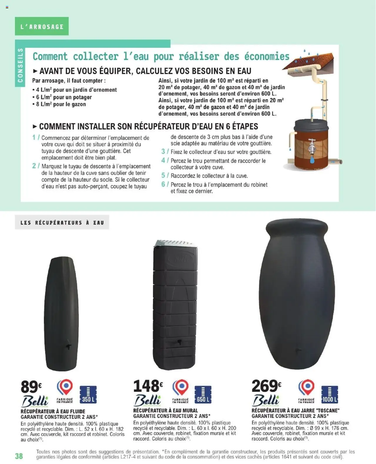  | Page: 38 | Produits: Robinet, Récupérateur d'eau, Tuyau, Gazon