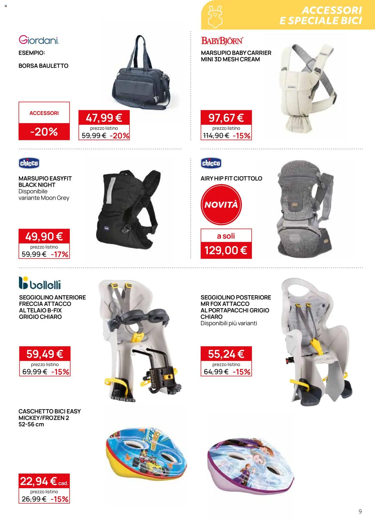 Volantino Prenatal del 12.03.2026 | Pagina: 9 | Prodotti: Seggiolino, Caschetto, Borsa