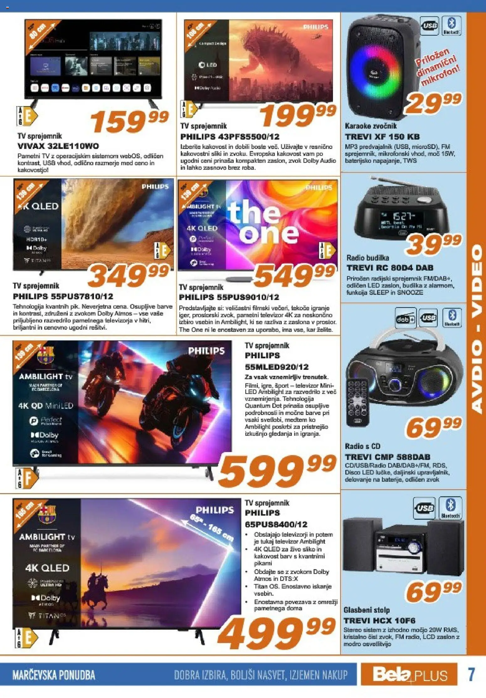 Novi Bela plus katalog ponudbe – veljaven od 01.03.2026 | Stran: 7 | Izdelki: Televizor, Radio, Budilka, Karaoke