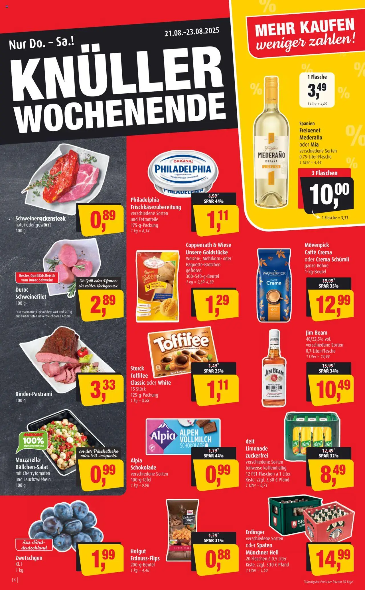 Markant Prospekt 	 - gültig ab dem 18.08.2025 | Seite: 14 | Produkte: Grill, Erdinger, Mozzarella, Schweinefilet