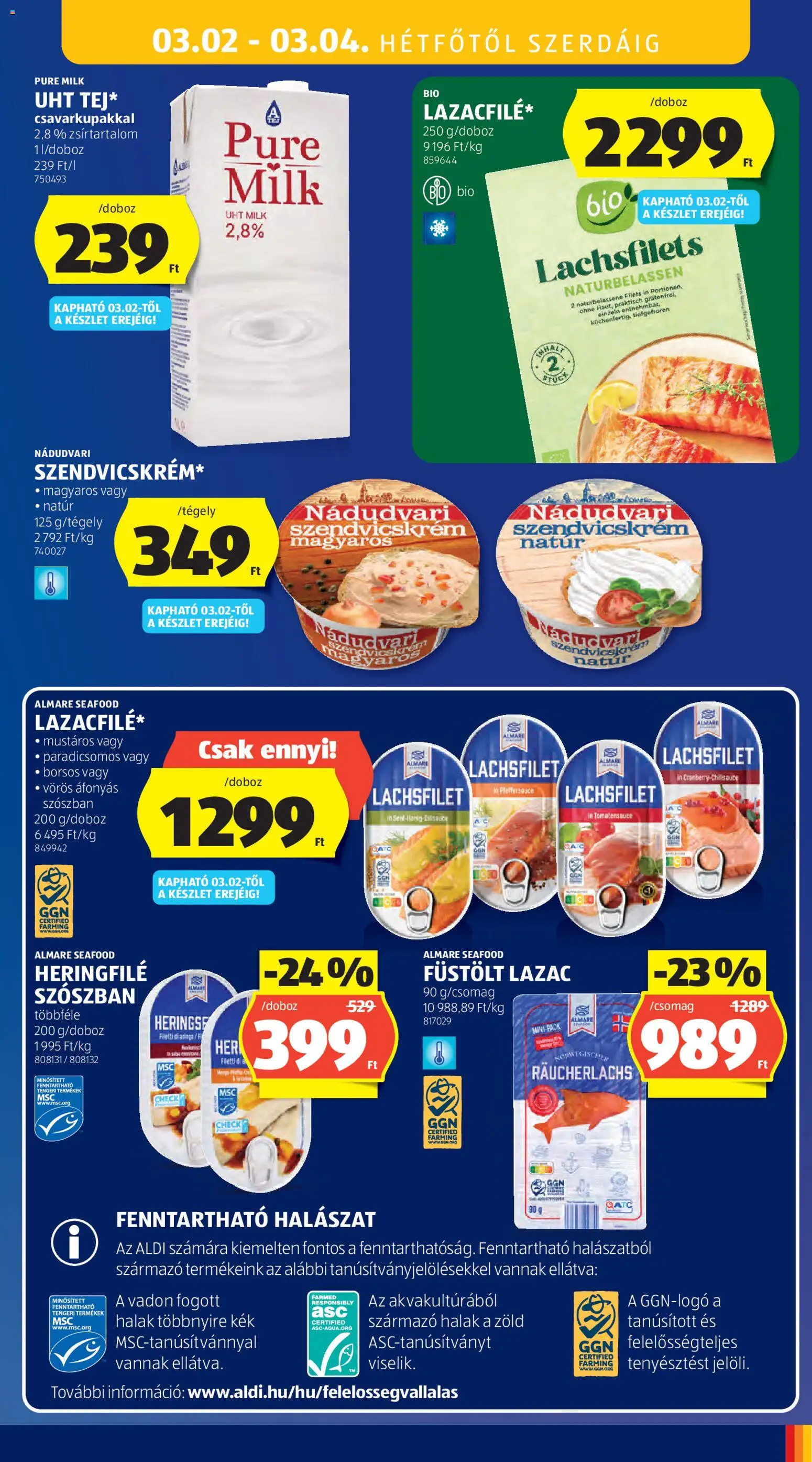 Aldi akciós ujság - amely érvényes a következő dátumtól: 26.02.2026 | Oldal: 35 | Termékek: Halak, Szendvicskrém, Lazac