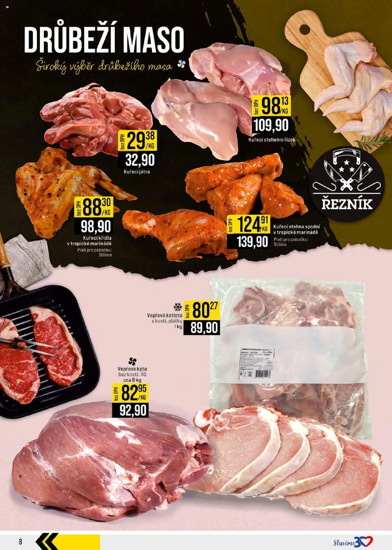 Jip leták - Ostatní prodejny od 18.06.2025 | Strana: 8 | Produkty: Vepřová kotleta, Sušiče, Maso, Kýta
