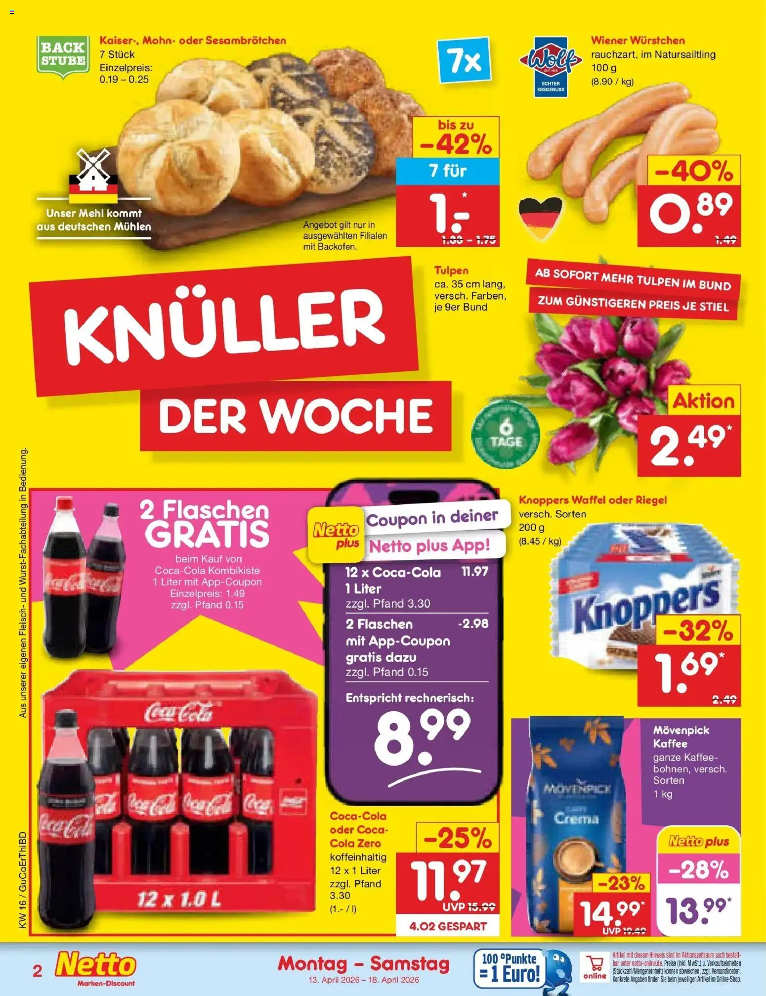 Netto Marken-Discount Prospekt Augustusburg	 – gültig ab 13.04.2026 | Seite: 2 | Produkte: Wiener wurstchen, Coca cola, Knoppers, Fleisch
