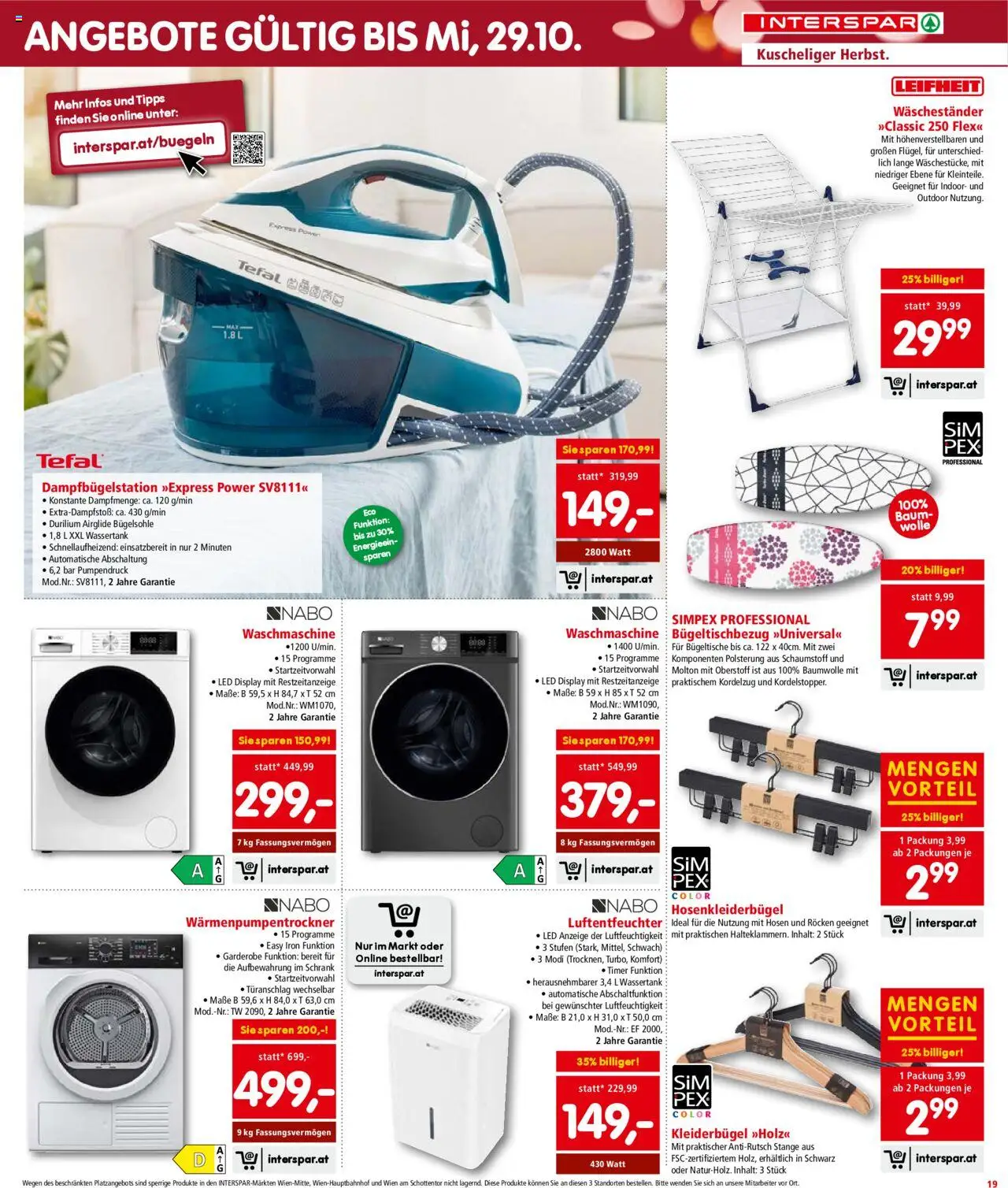 Interspar Flugblatt - Steiermark gültig ab 09.10.2025 | Seite: 19 | Produkte: Waschmaschine, Schrank, Kleiderbügel