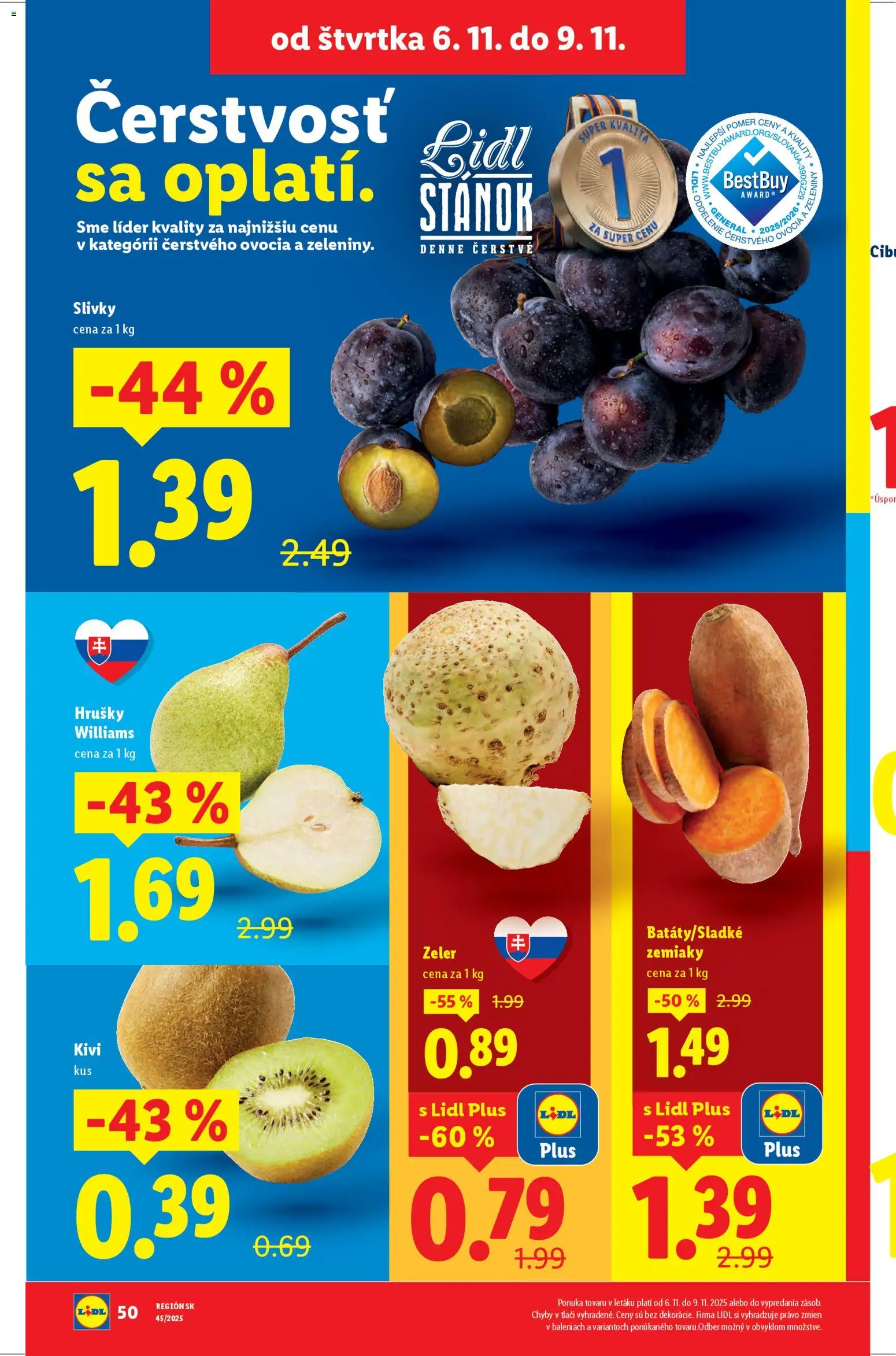 Nové Lidl akcie – leták je platný od 06.11.2025 | Strana: 10 | Produkty: Zemiaky, Hrušky, Slivky, Zeler