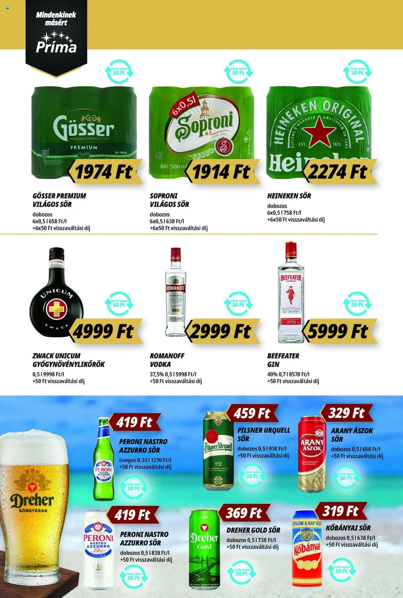 CBA Príma akciós ujság - amely érvényes a következő dátumtól: 12.06.2025 | Oldal: 10 | Termékek: Heineken, Pilsner urquell, Arany ászok, Vodka