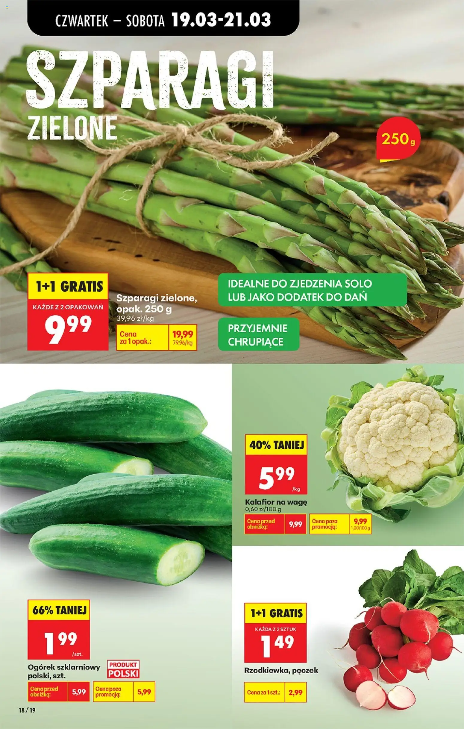 Biedronka gazetka od czwartku od 19.03.2026 | Strona: 22 | Produkty: Kalafior, Szparagi, Ogórek szklarniowy