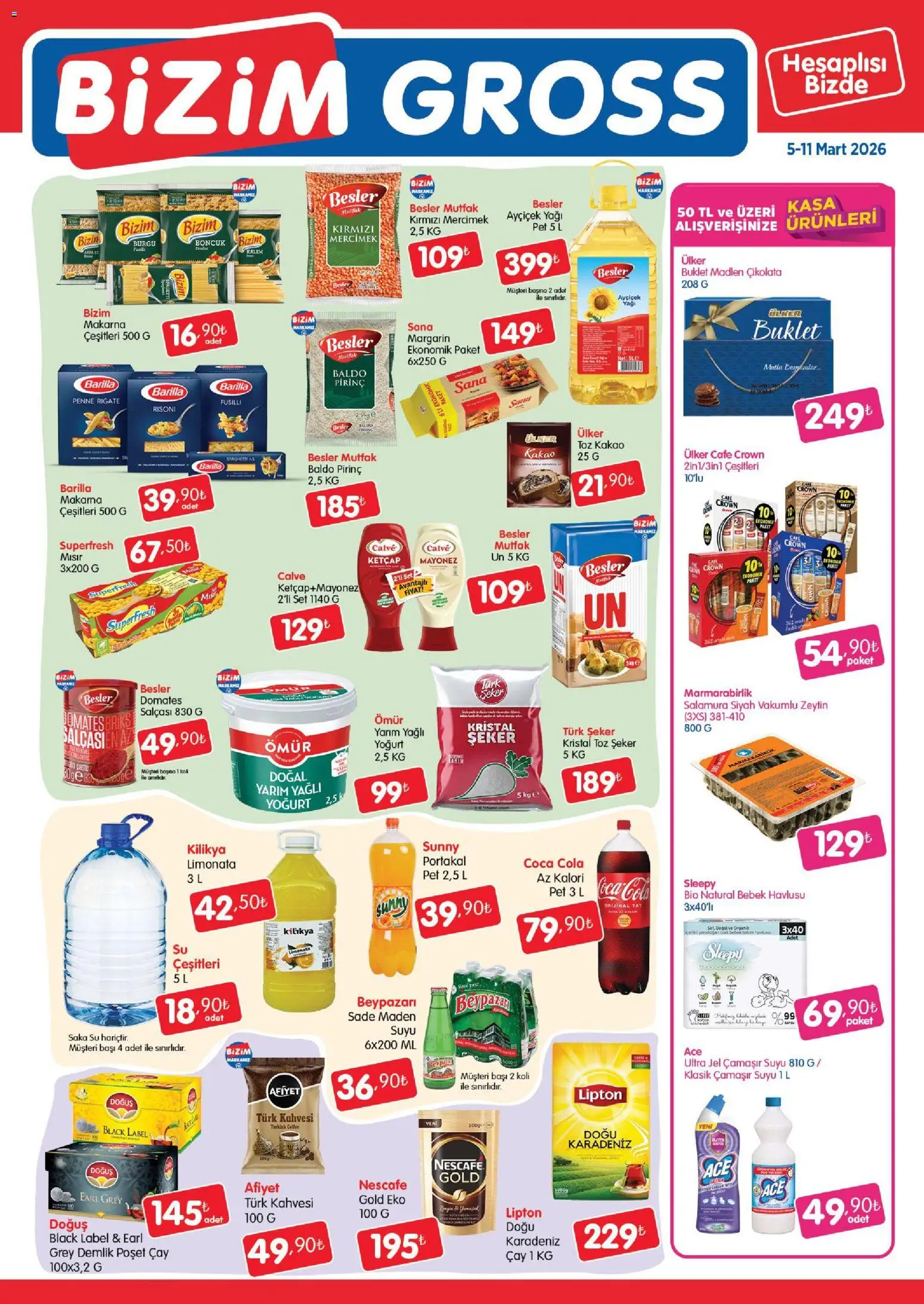 Bizim Toptan - Bizim Gross Fırsat Bülteni - 05.03.2026 tarihinden itibaren geçerlidir | Sayfa: 3 | Ürünler: Yoğurt, Çay, Makarna, Toz şeker