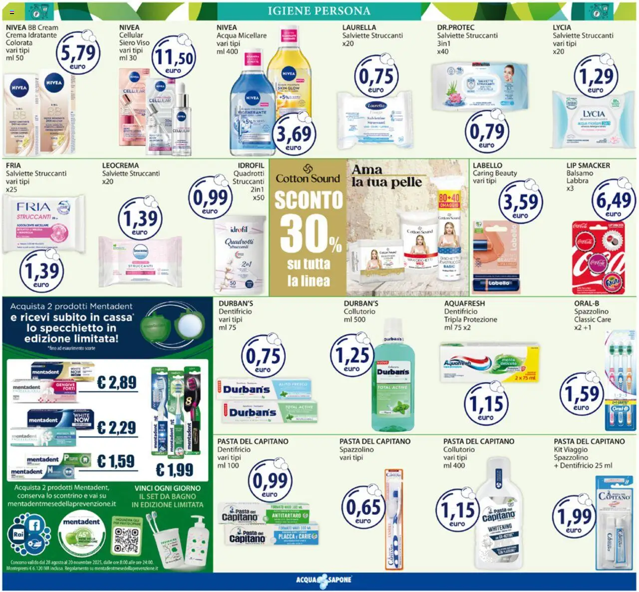 Volantino Acqua e Sapone del 20.10.2025 | Pagina: 8 | Prodotti: Crema, Sapone, Dentifricio, Collutorio