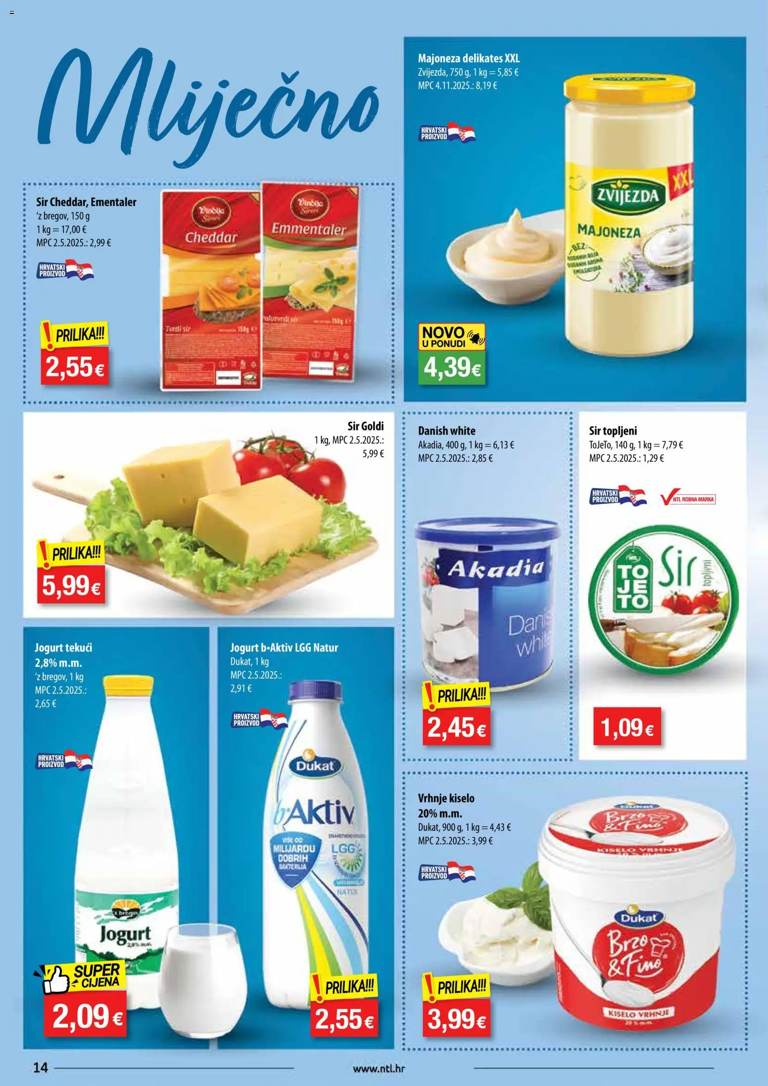 NTL katalog | vrijedi od 19.11.2025 | Stranica: 14 | Proizvodi: Sir, Jogurt, Kiselo vrhnje, Majoneza