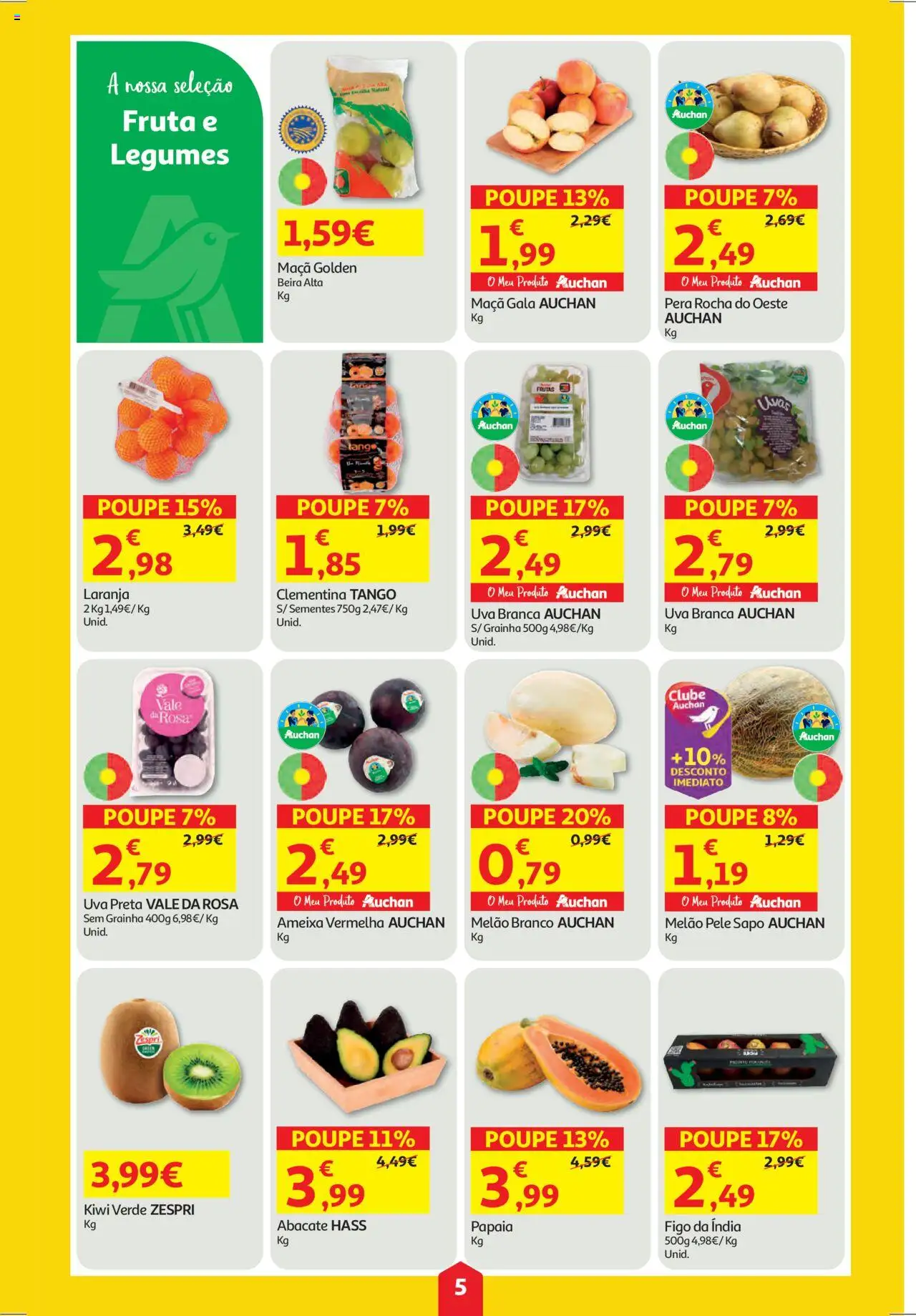 Auchan folheto │ válido de 11.09.2025 | Página: 5 | Produtos: Maça, Abacate, Melão, Kiwi