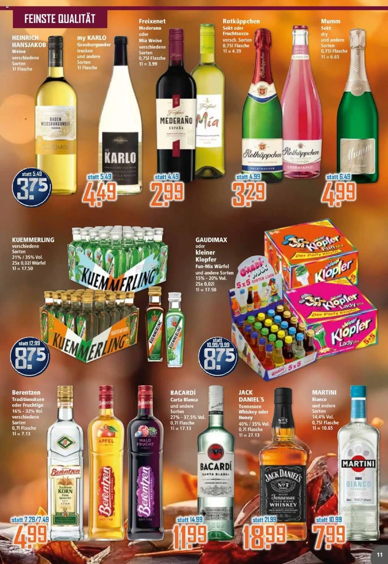 Klaas & Kock Prospekt – gültig ab 20.10.2025 | Seite: 11 | Produkte: Martini, Bacardi, Sekt, Fruchtsecco