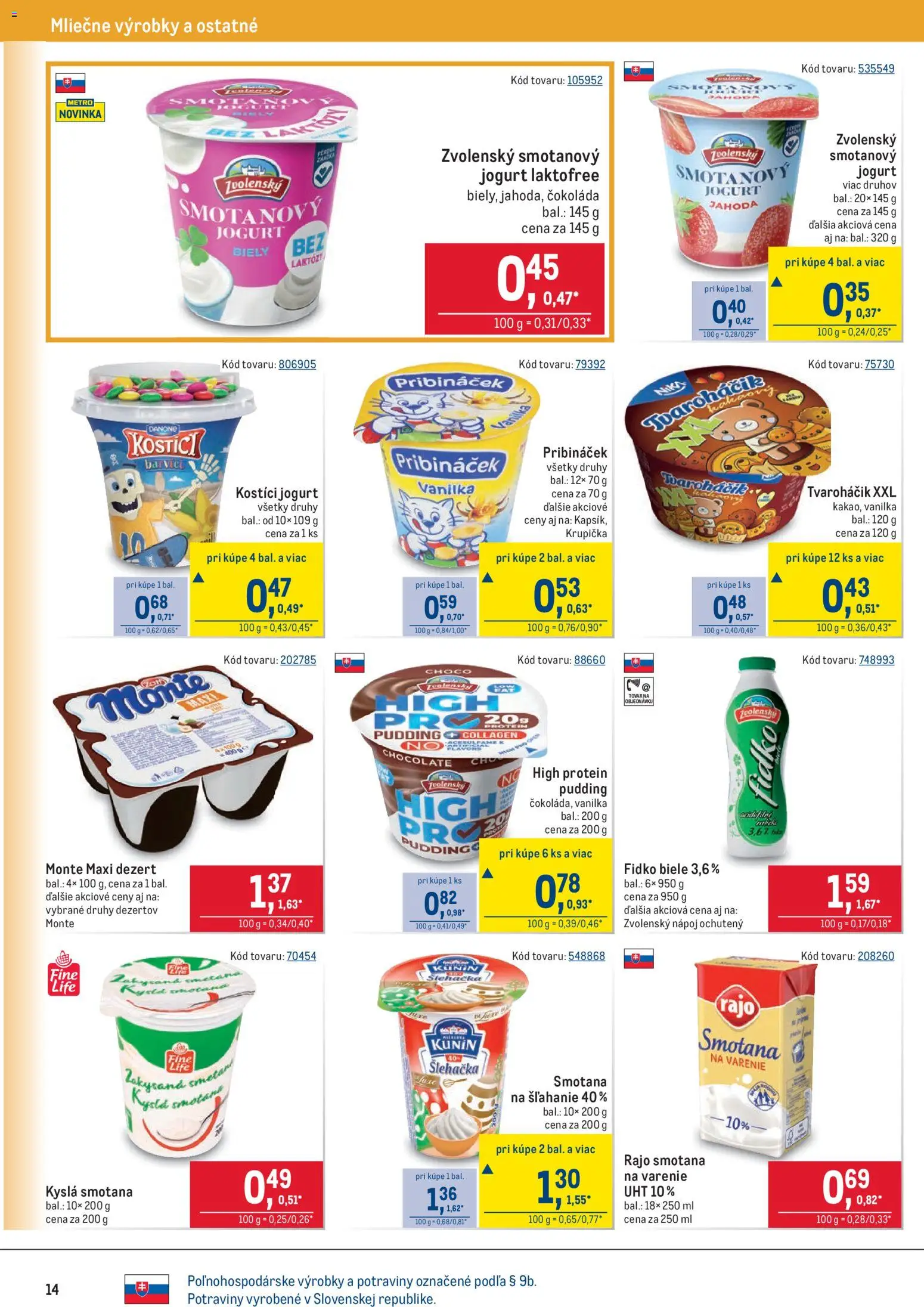 Nové Metro akcie – leták je platný od 28.01.2026 | Strana: 14 | Produkty: Jogurt, Smotana, Protein, Čokoláda