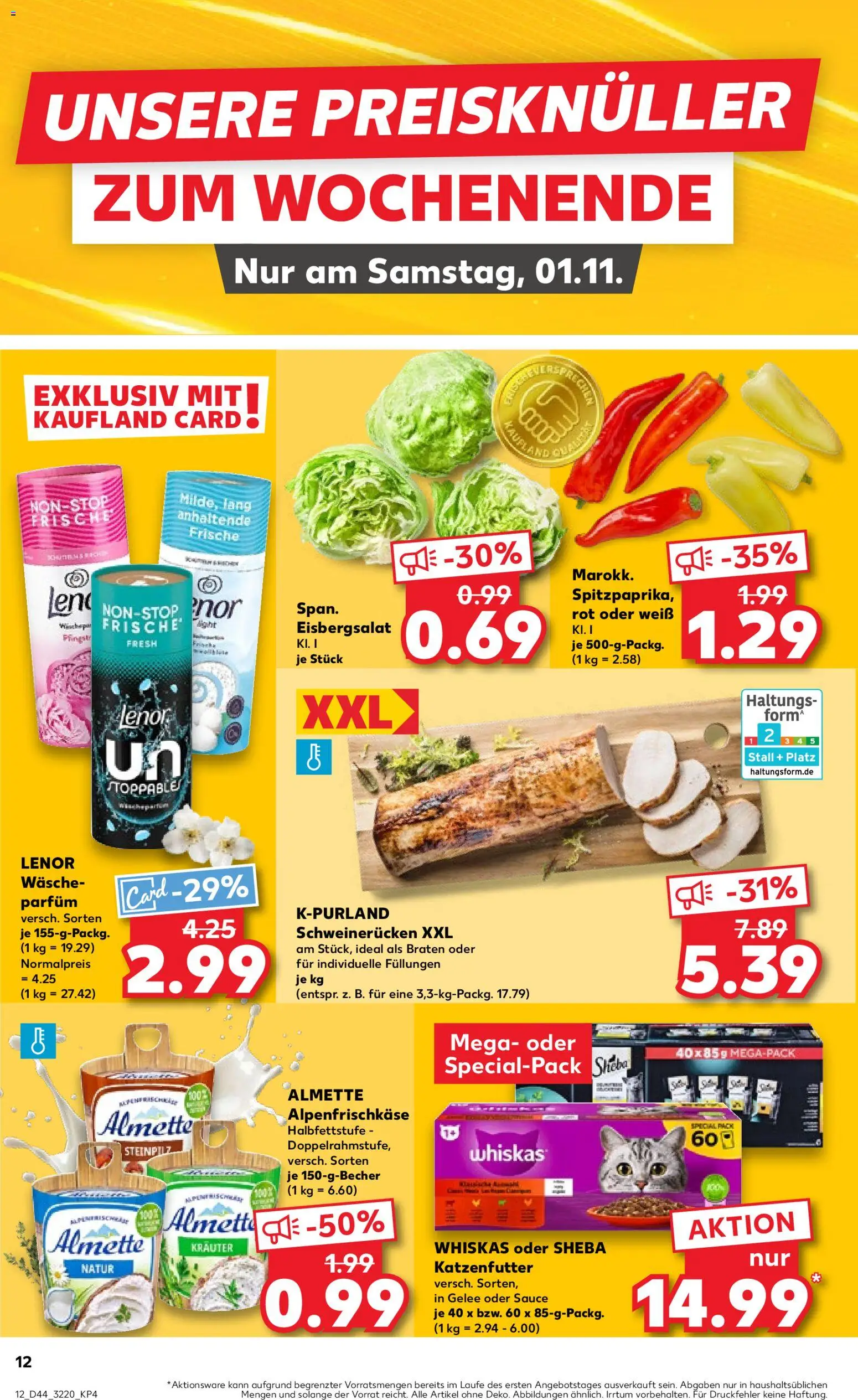 Kaufland prospekt Jena	 – gültig ab 30.10.2025 | Seite: 12 | Produkte: Lenor, Katzenfutter, Eisbergsalat, Whiskas