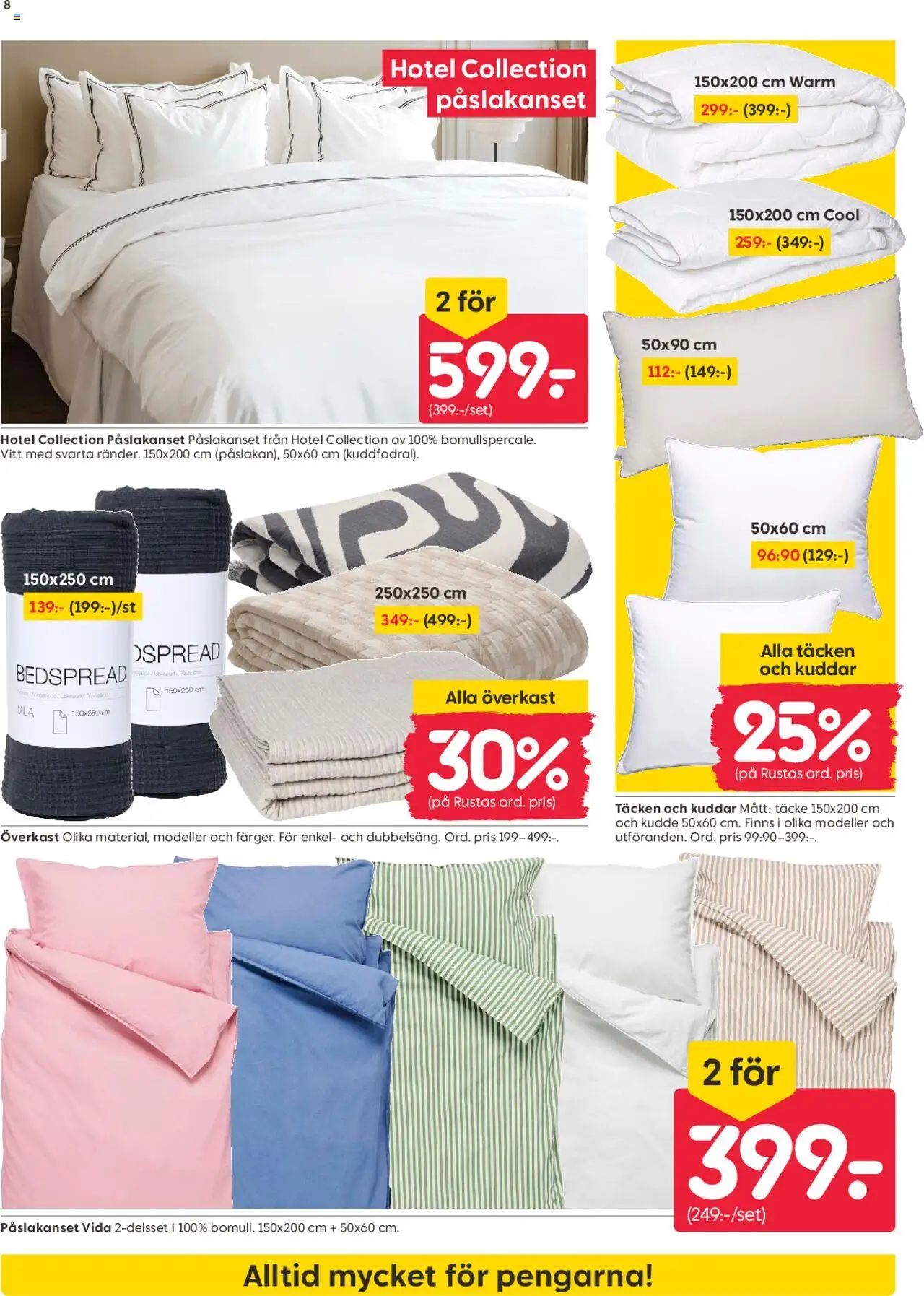 Rusta reklamblad aktuell från 25.08.2025 | Sida: 8 | Produkter: Täcke, Påslakanset, Kudde