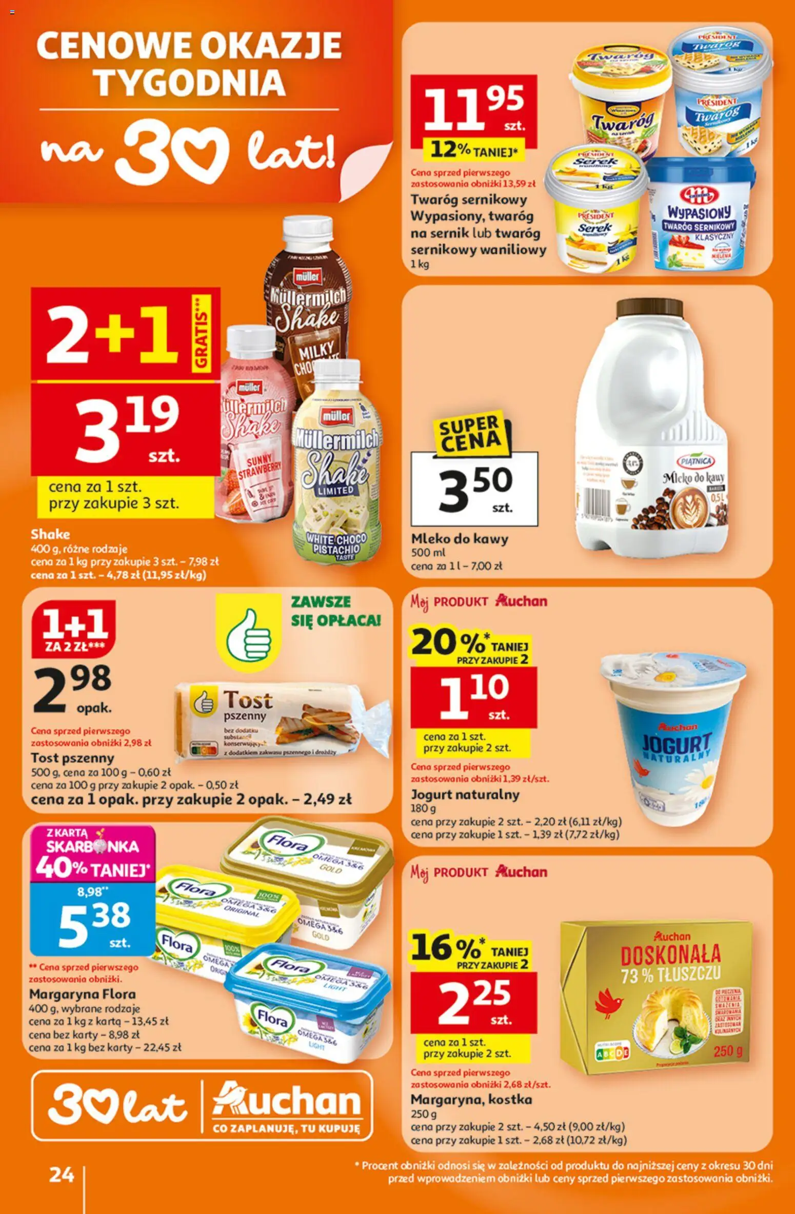 Auchan Gazetka - 30 Lat Hipermarket od 15.01.2026 | Strona: 24 | Produkty: Karta, Mleko, Jogurt, Mleko do kawy
