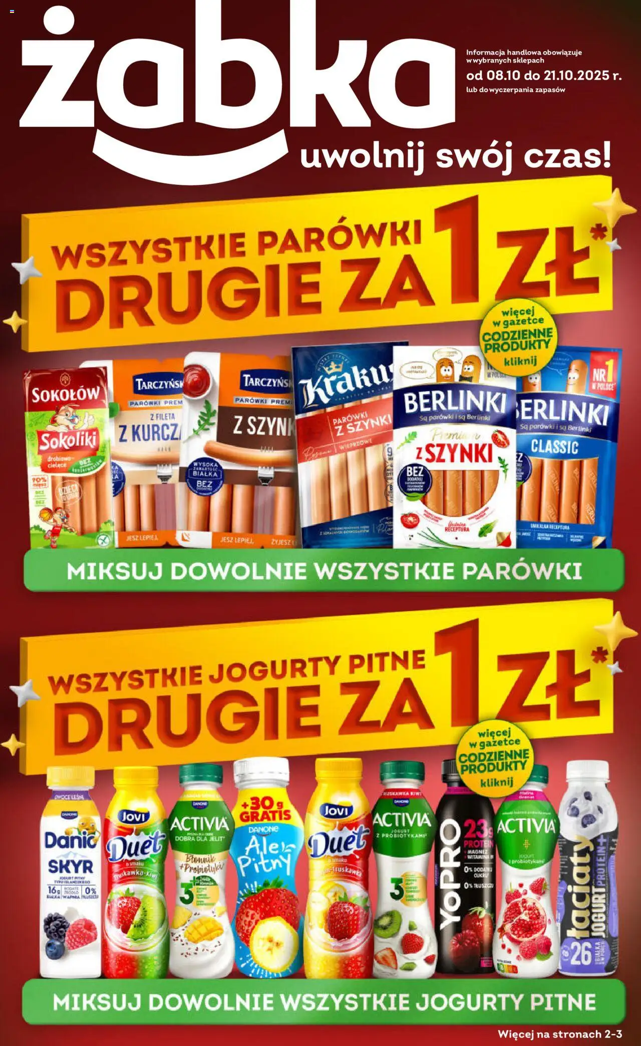 Żabka Gazetka od 08.10.2025 | Strona: 1 | Produkty: Bekon, Milka, Czekolada, Pizza