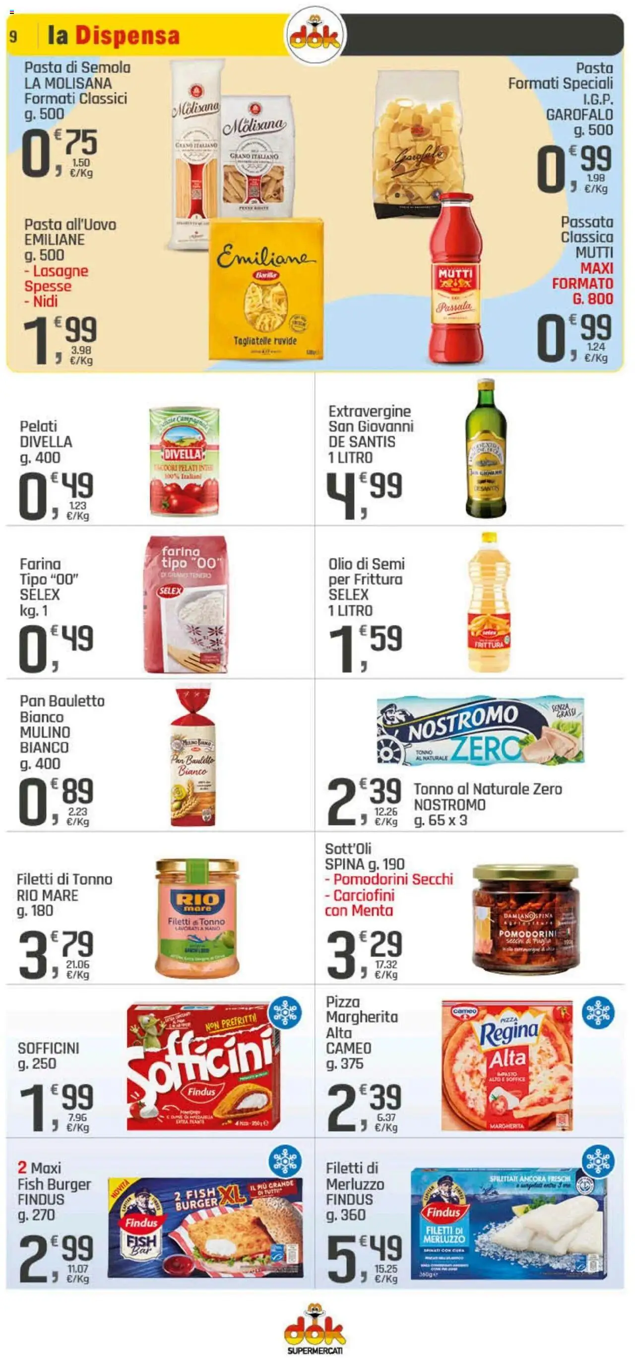 Volantino DOK del 08.08.2025 | Pagina: 9 | Prodotti: Merluzzo, Pasta, Tonno, Mutti
