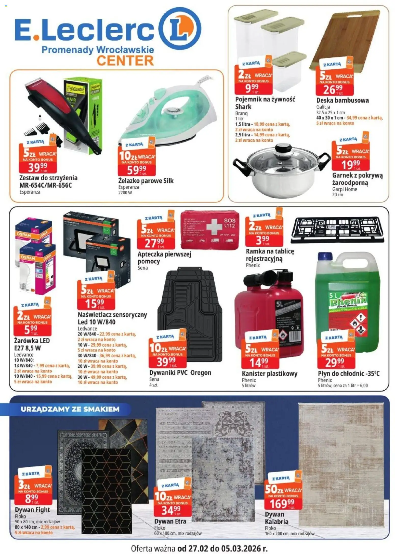 E.Leclerc Gazetka - Wrocław od 27.02.2026 | Strona: 1 | Produkty: Karta, Dywaniki, Garnek, Ramka