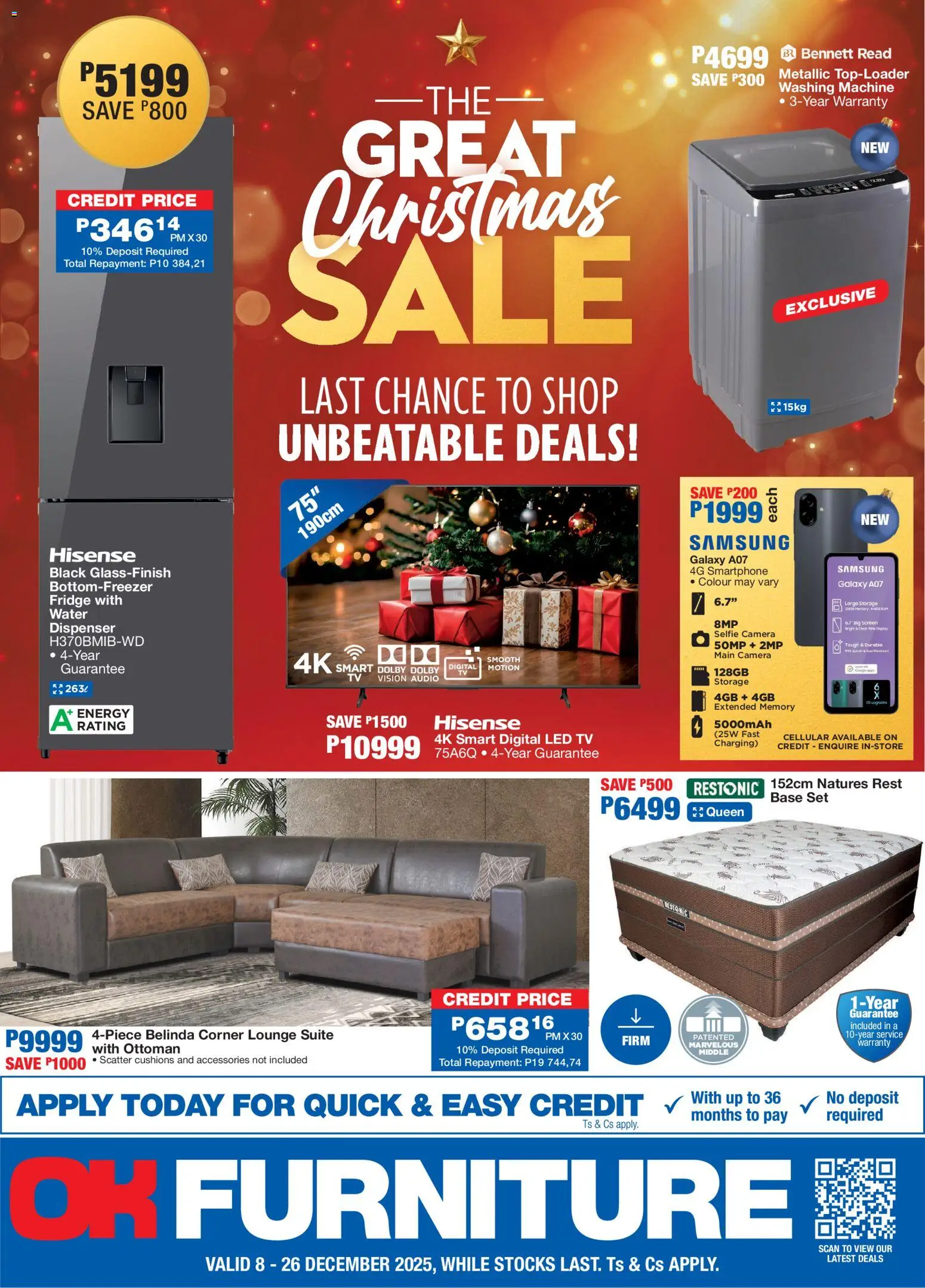 New OK Furniture catalogue – valid from 08.12.2025 | Page: 1 | Products: Smartphone, Audio, Lounge suite, Ottoman