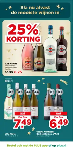 Alle Martini, Prijsvoorbeeld: Vermouth bianco, fles 75 cl - Voorbeeld van een folder van Plus, geldig van 10.12.2025 | Pagina: 44 | Producten: Sla, Fles
