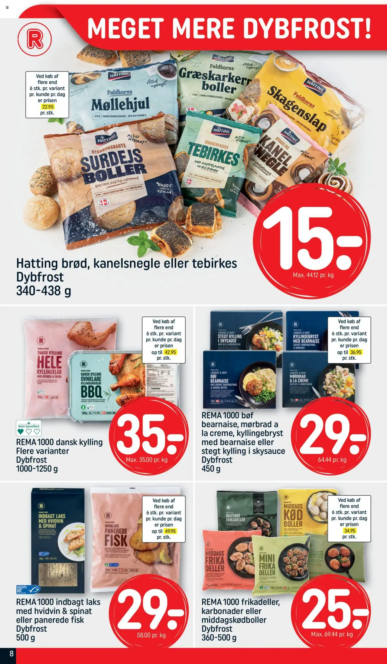 Rema 1000 tilbudsavis – gyldig fra 14.09.2025 | Side: 8 | Produkter: Kanelsnegle, Creme, Tebirkes, Frikadeller