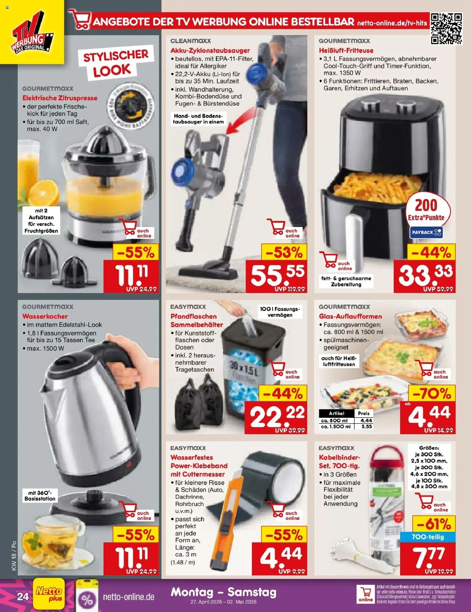 Netto Marken-Discount Prospekt Selb	 – gültig ab 27.04.2026 | Seite: 32 | Produkte: Wasserkocher, Tee, Heißluftfritteuse, TV