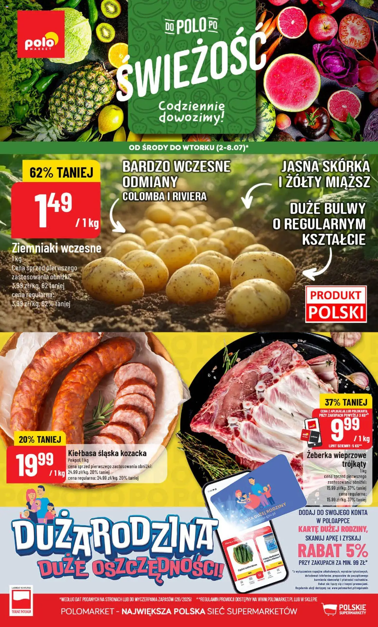 POLOmarket Gazetka od 02.07.2025 | Strona: 1 | Produkty: Kiełbasa, Karta, Kiełbasa śląska, Ziemniaki