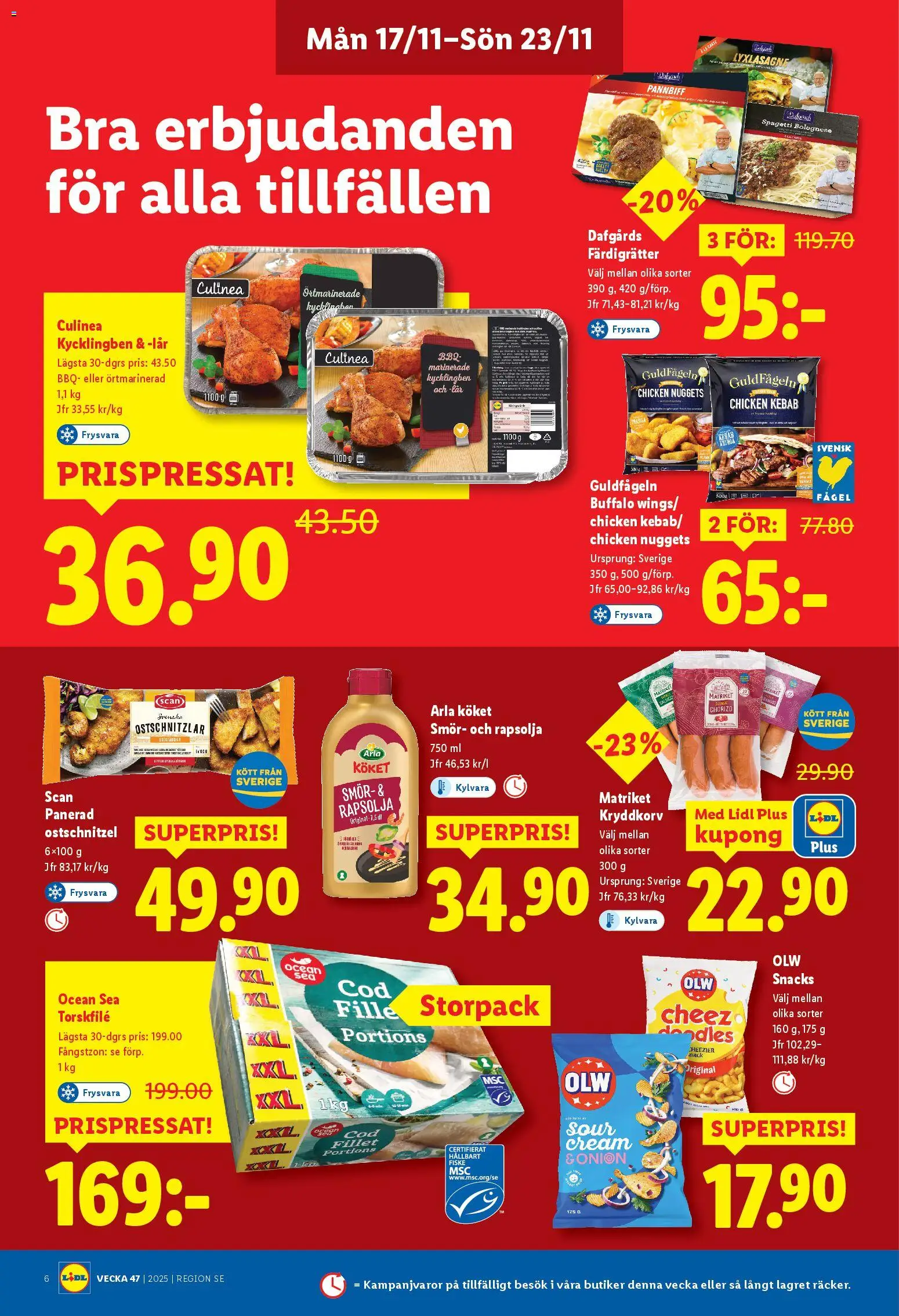Lidl reklamblad aktuell från 17.11.2025 | Sida: 6 | Produkter: Torskfile, Smör, Rapsolja, Chorizo