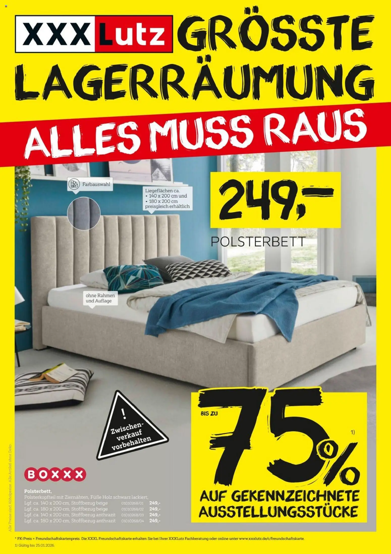 XXXL Lutz Größte Lagerräumung – gültig ab 11.01.2026 | Seite: 1 | Produkte: Polsterbett