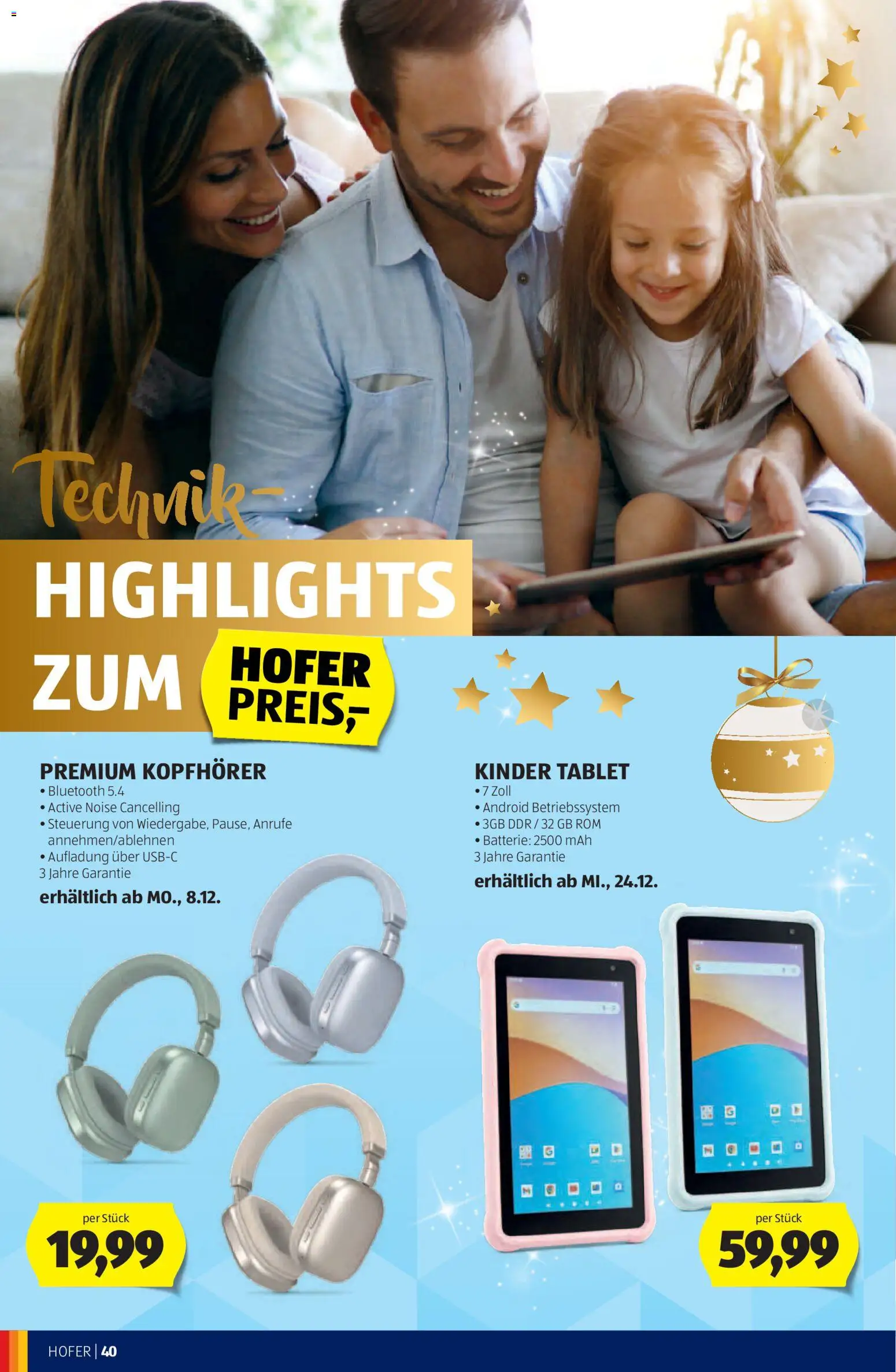 Hofer AT akciós ujság - amely érvényes a következő dátumtól: 05.11.2025 | Oldal: 40 | Termékek: Tablet