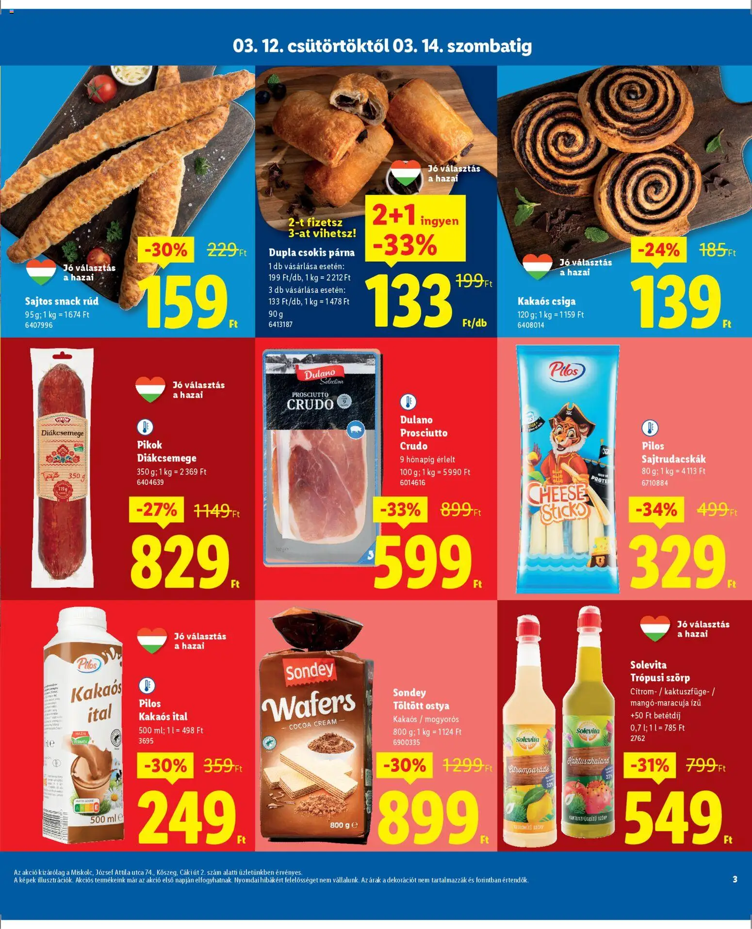 Lidl akciós ujság - amely érvényes a következő dátumtól: 12.03.2026 | Oldal: 3 | Termékek: Szörp, Diákcsemege, Párna, Kakaós csiga