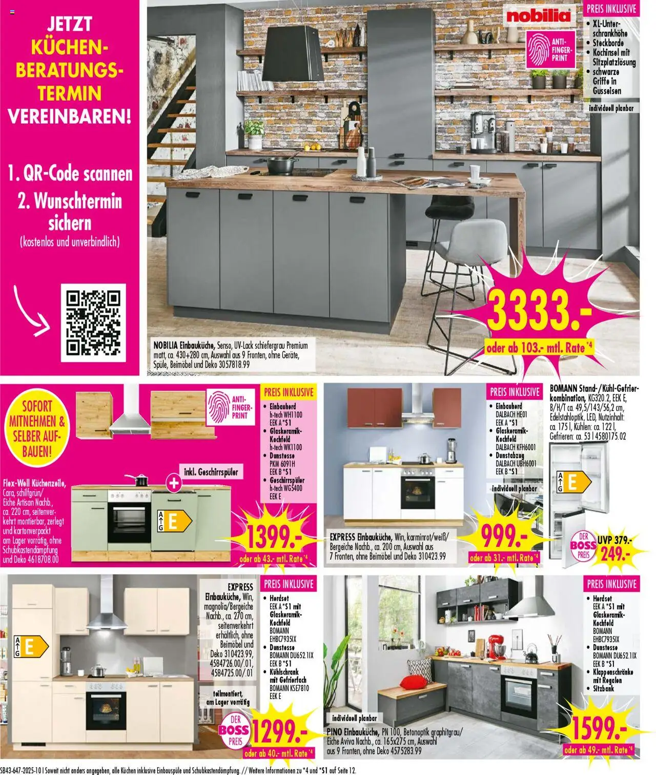 SB Möbel Boss Prospekt Neubrandenburg – gültig ab 18.10.2025 | Seite: 10 | Produkte: Kühlschrank, Kochfeld, Dunstabzug, Kuchen