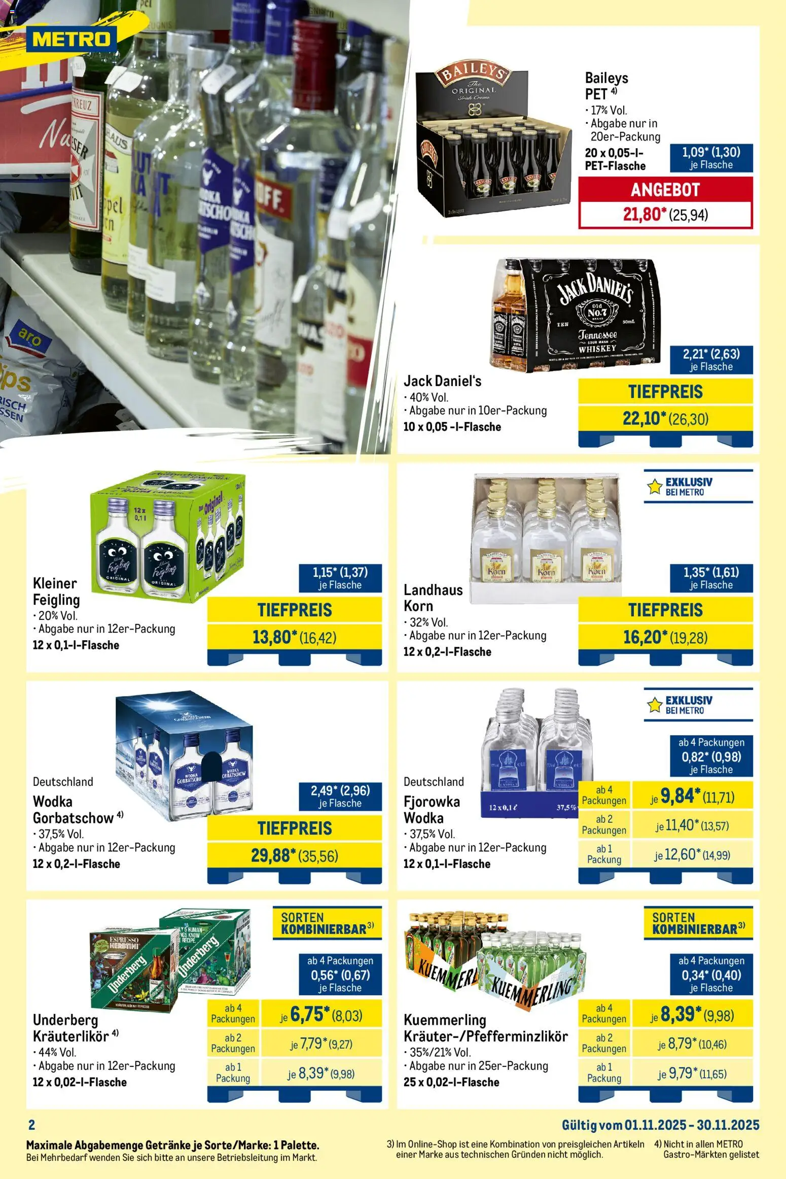 Metro Monats-Mix – gültig ab 01.11.2025 | Seite: 2 | Produkte: Jack Daniel's, Kuemmerling, Whiskey, Underberg