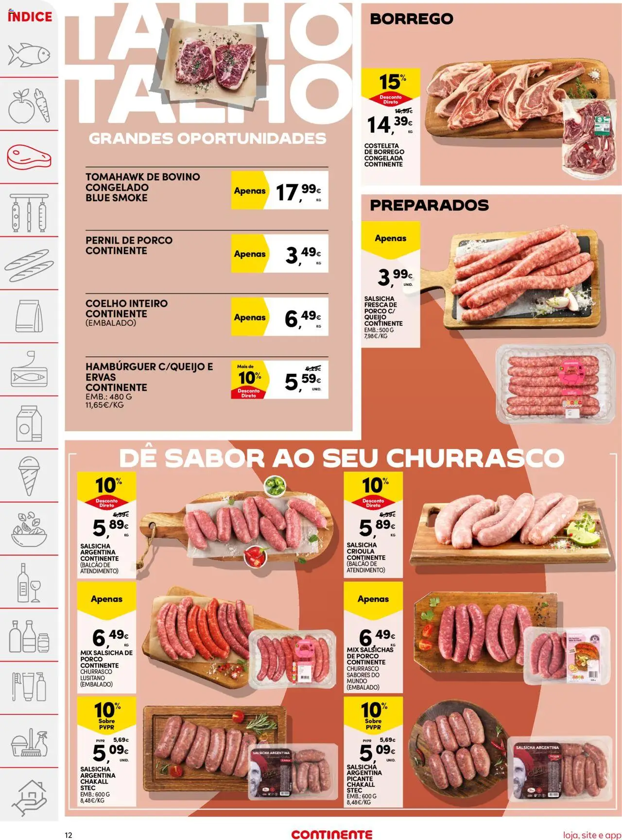 Continente folheto │ válido de 12.08.2025 | Página: 12 | Produtos: Pernil, Hambúrguer, Queijo, Coelho