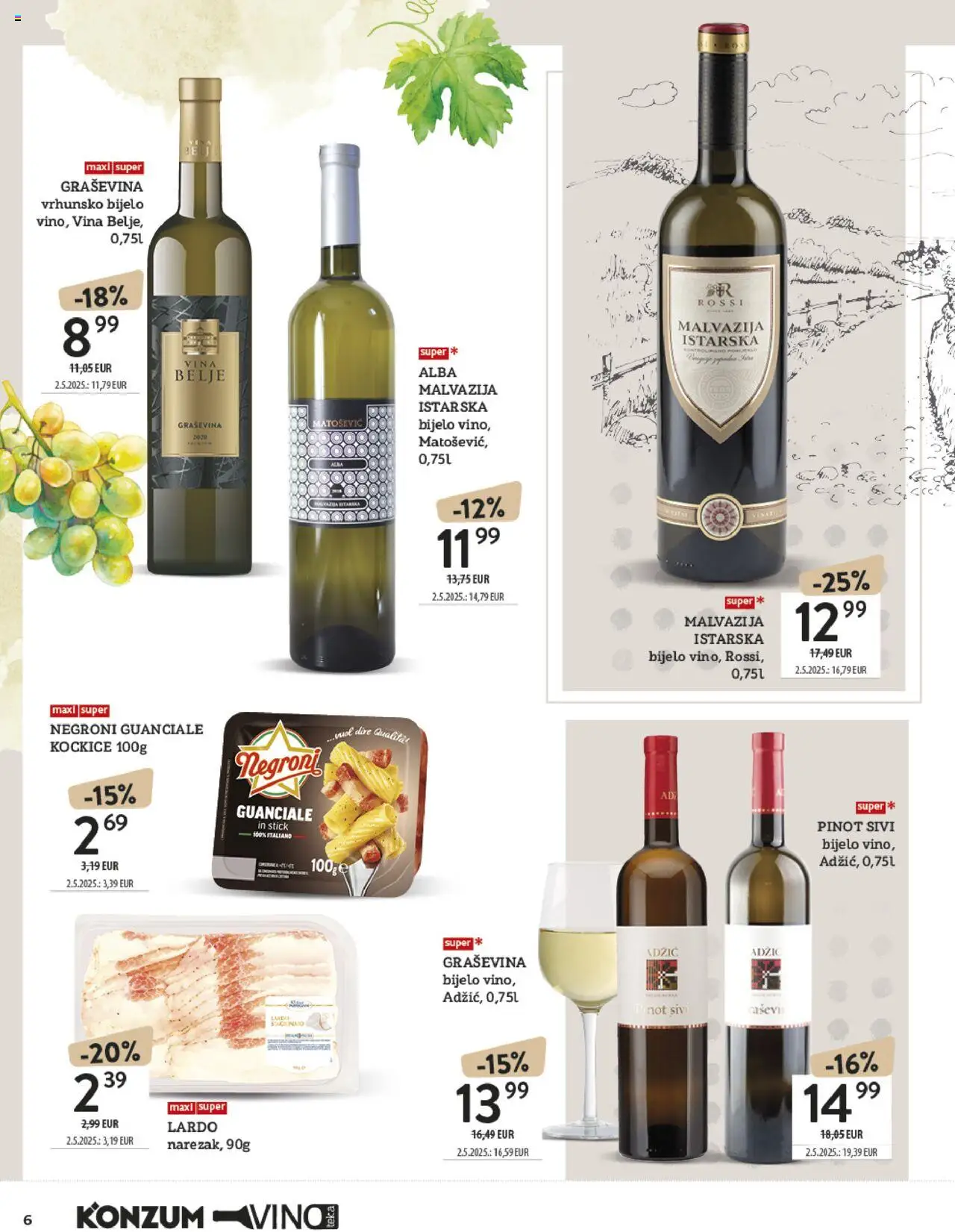 Konzum katalog | vrijedi od 13.10.2025 | Stranica: 6 | Proizvodi: Bijelo vino, Vino, Narezak