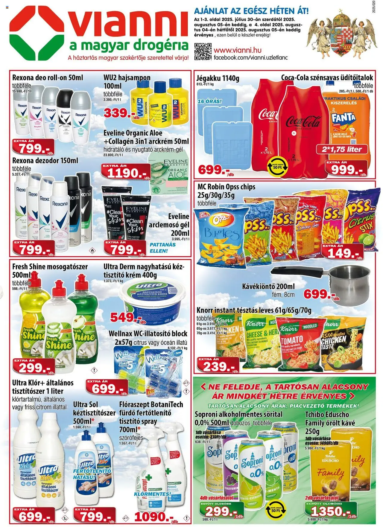 Vianni akciós ujság - amely érvényes a következő dátumtól: 30.07.2025 | Oldal: 1 | Termékek: Chips, Kávé, Őrölt kávé, Mosogatószer