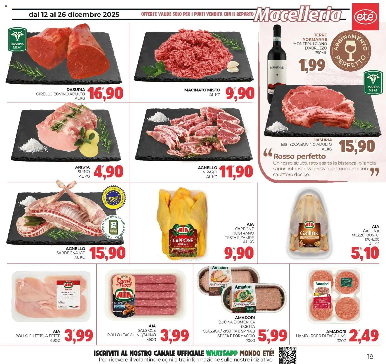 Volantino Eté del 12.12.2025 | Pagina: 19 | Prodotti: Bovino, Girello, Ricotta, Agnello