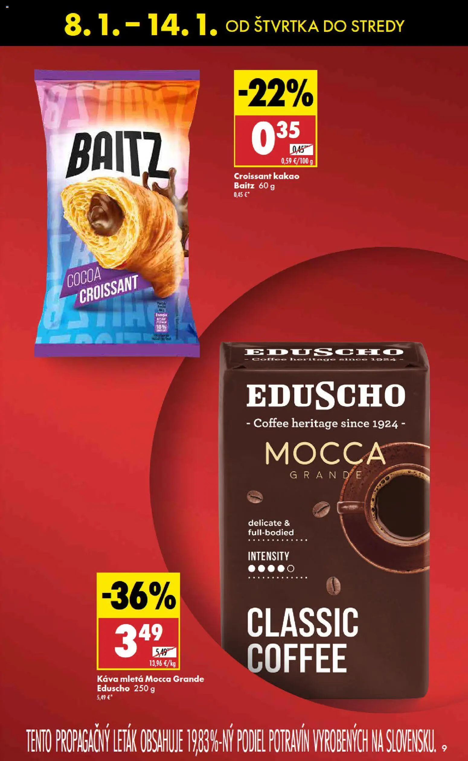 Nové Biedronka akcie – leták je platný od 08.01.2026 | Strana: 9 | Produkty: Káva, Croissant, Kakao