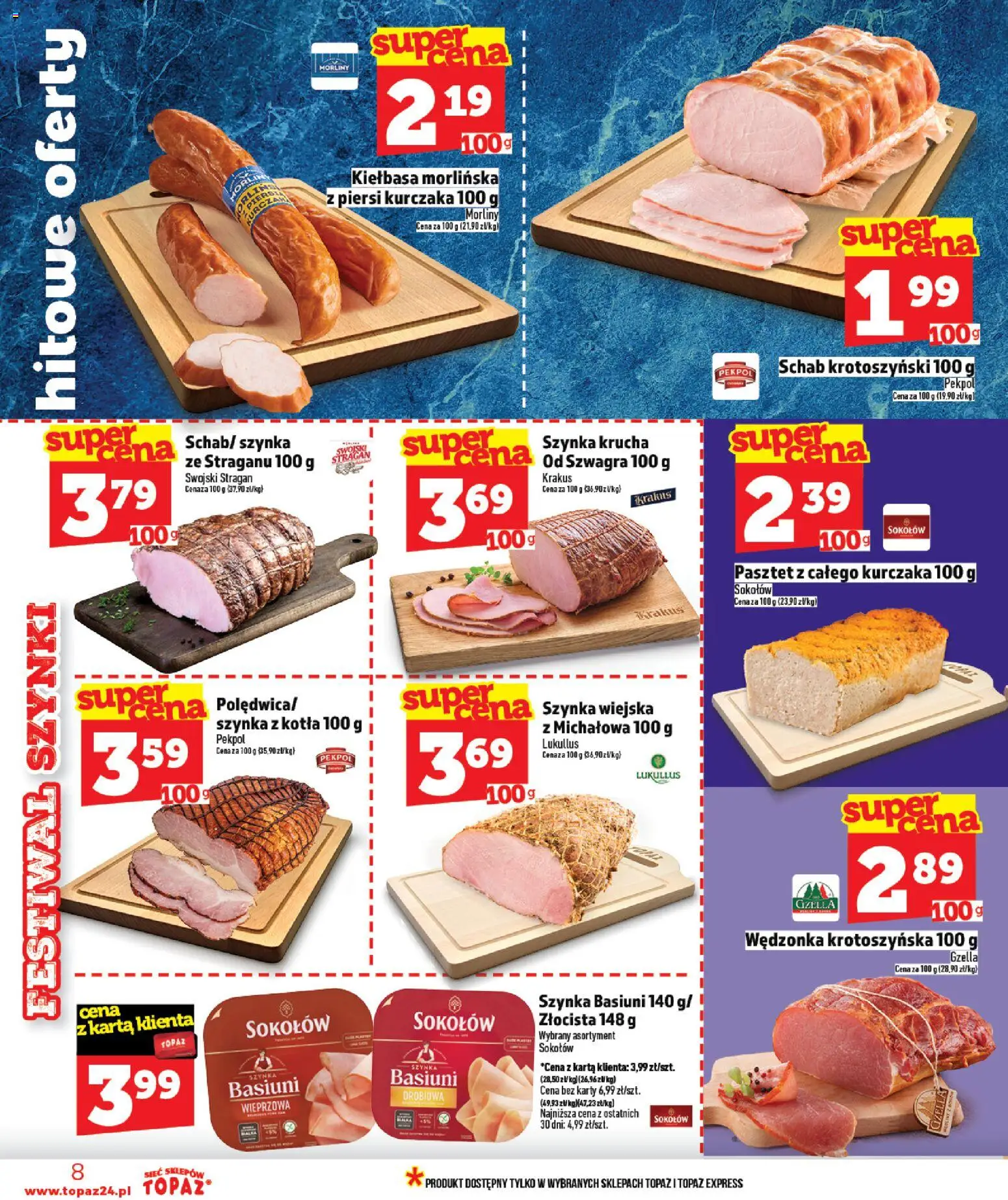 Topaz Gazetka MAZ od 22.01.2026 | Strona: 8 | Produkty: Kiełbasa, Karta, Piersi, Szynka