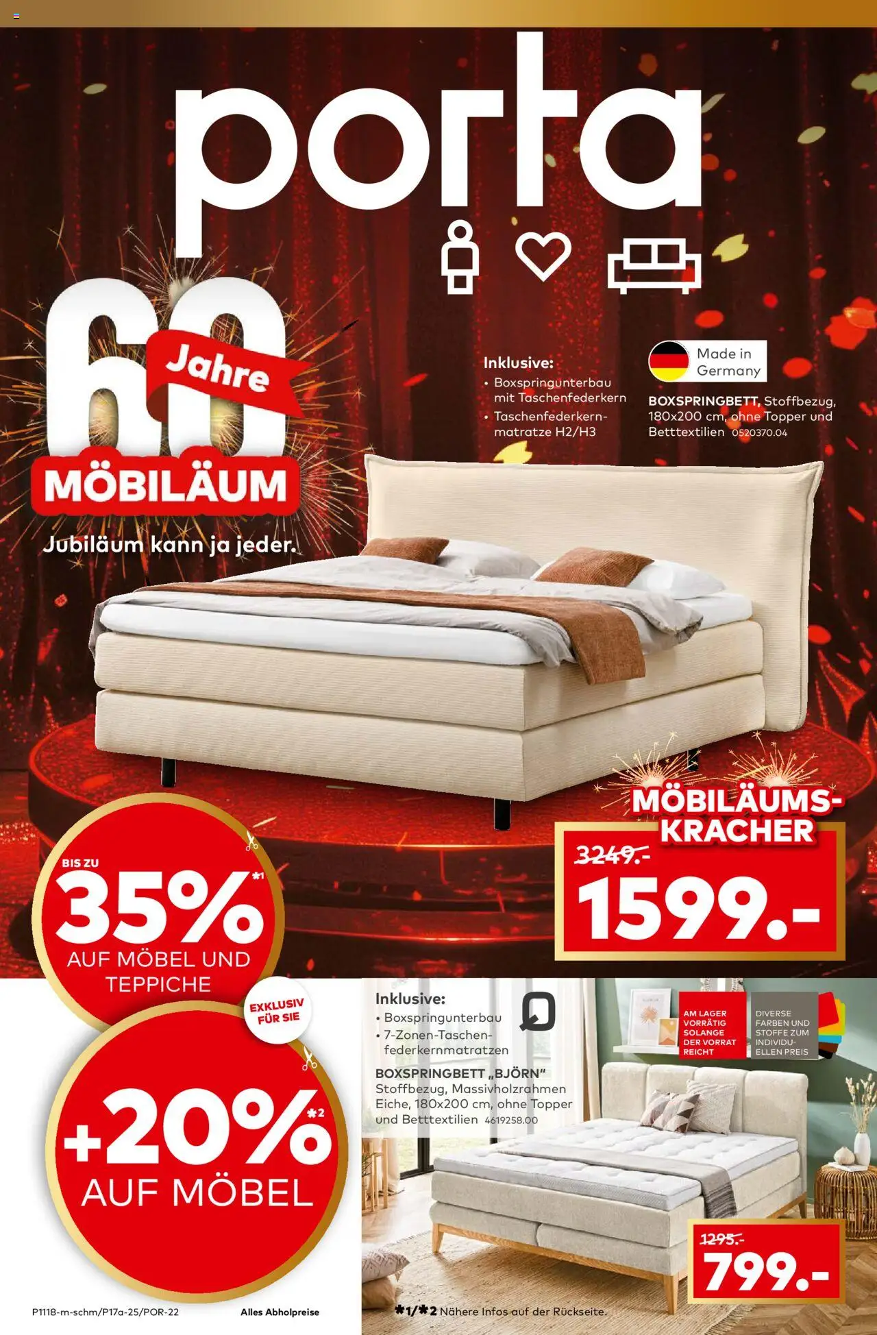 Porta! Schlafen spezial zum Möbiläum - Aachen – gültig ab 07.09.2025 | Seite: 1 | Produkte: Matratze, Boxspringbett, Topper