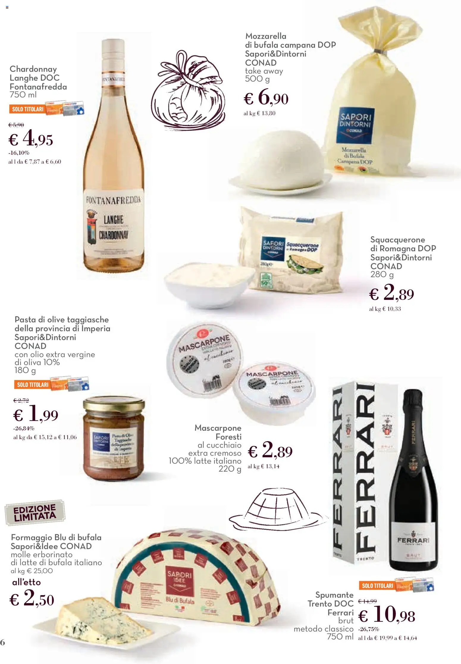 Volantino Conad del 01.12.2025 | Pagina: 6 | Prodotti: Formaggio, Pasta, Spumante, Mascarpone