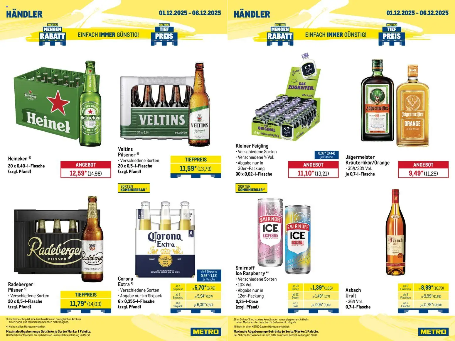 Metro - Wochen-Angebote Händler – gültig ab 01.12.2025 | Seite: 3 | Produkte: Kleiner feigling, Jägermeister, Smirnoff, Veltins
