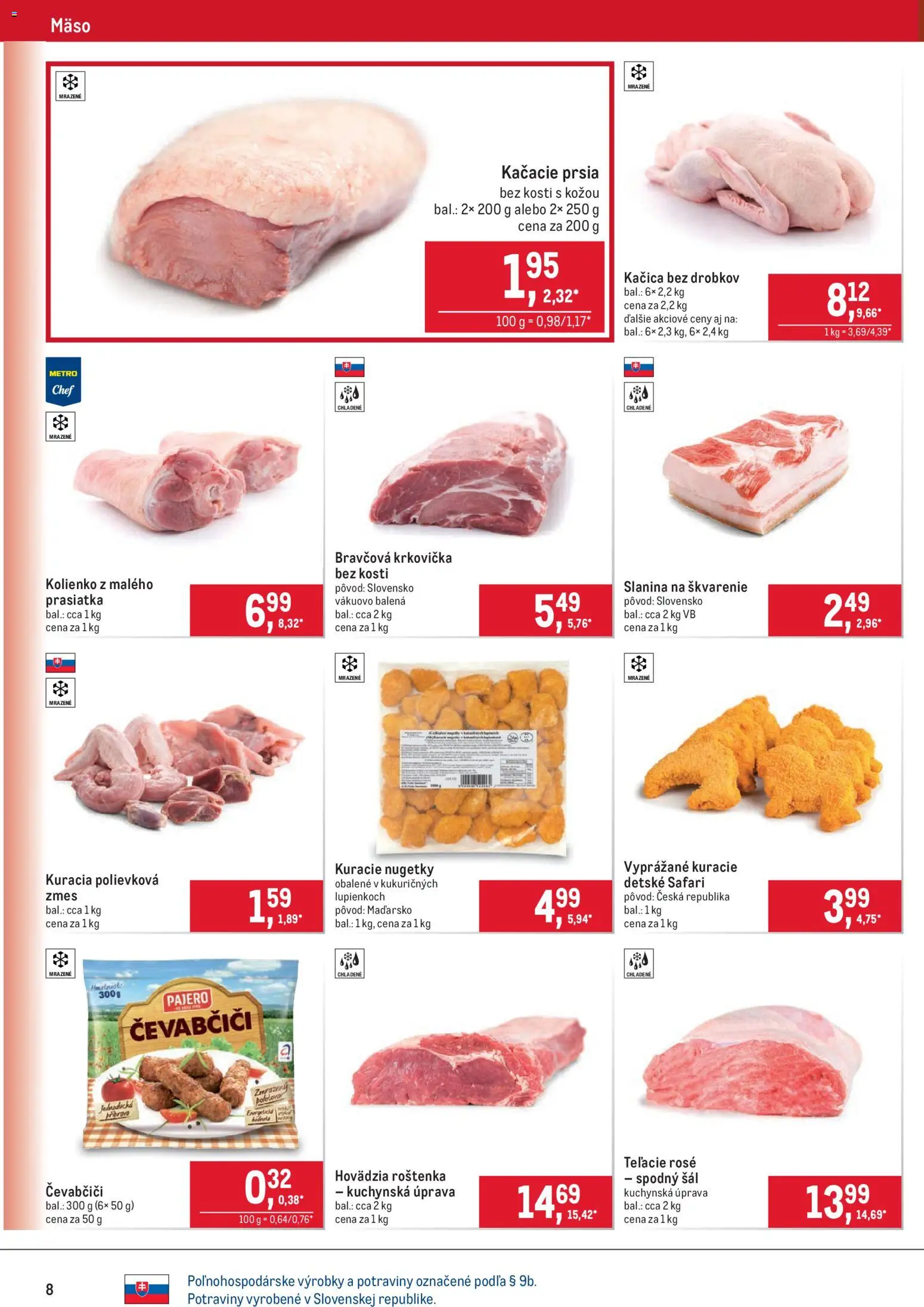 Nové Metro akcie – leták je platný od 05.11.2025 | Strana: 8 | Produkty: Kačacie prsia, Slanina, Bravčová krkovička, Krkovička