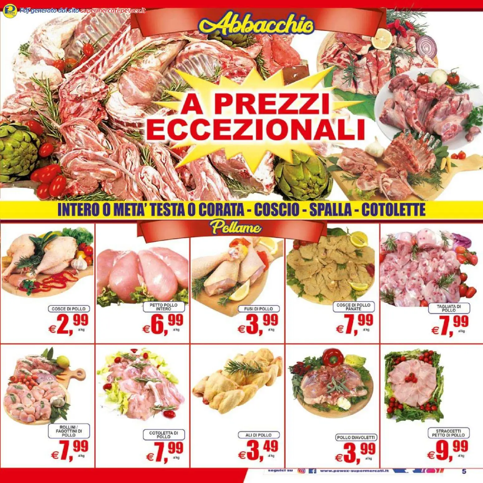 Volantino Pewex del 07.04.2026 | Pagina: 5 | Prodotti: Petto di Pollo, Pollo, Cosce di pollo