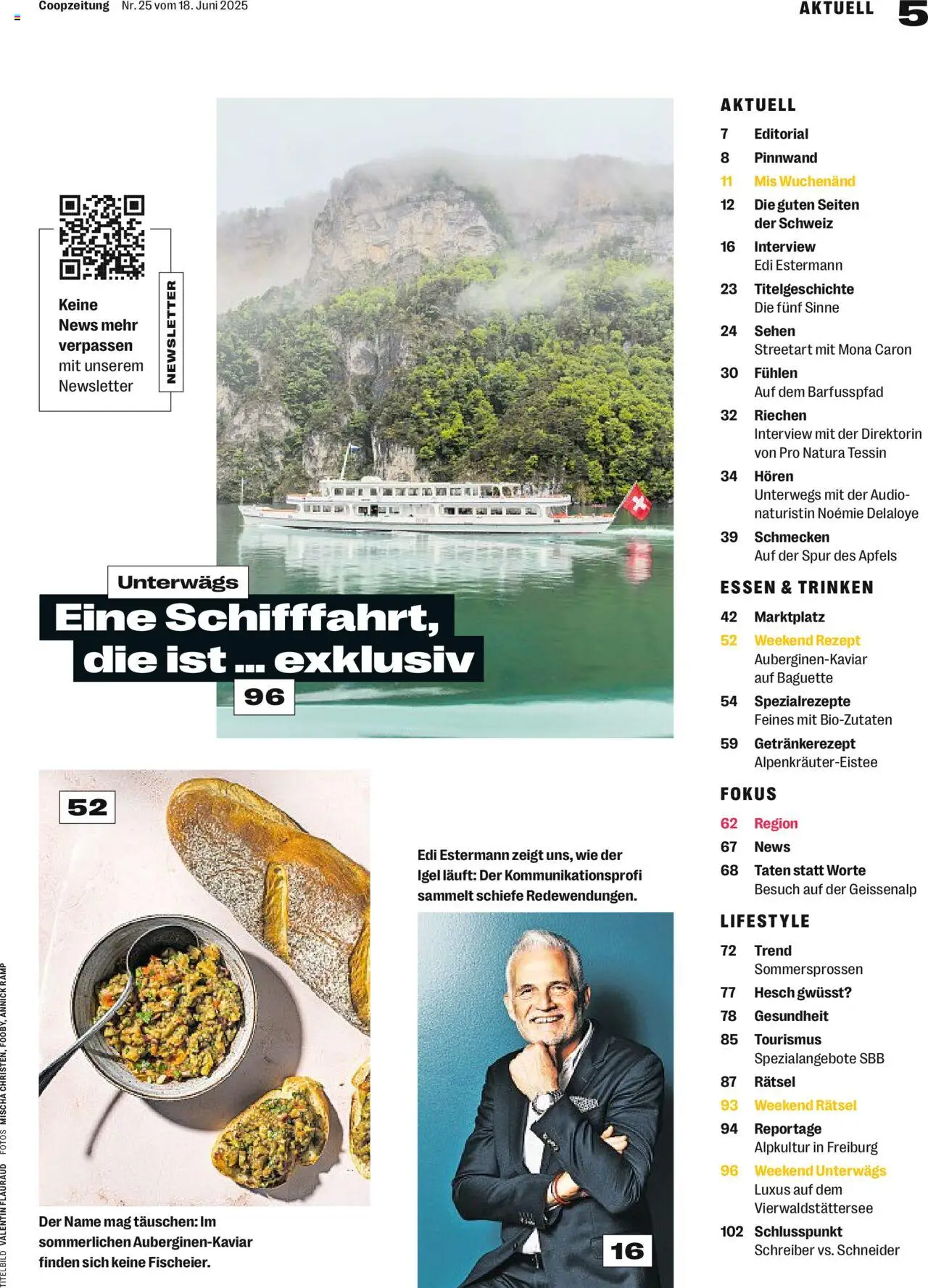 Coop Magazin ab 18.06.2025 | Seite: 5 | Produkte: Baguette, Audio, Aubergine, Sehen